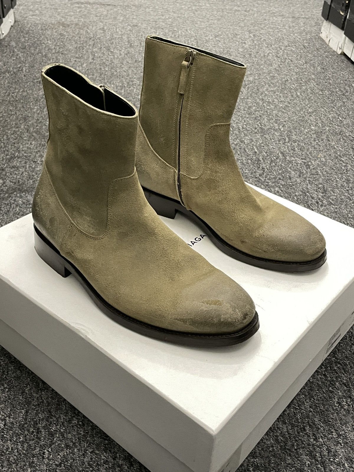 image of Balenciaga Mens Leather Suede Tan Side Zip Boots Size 40 in Beige