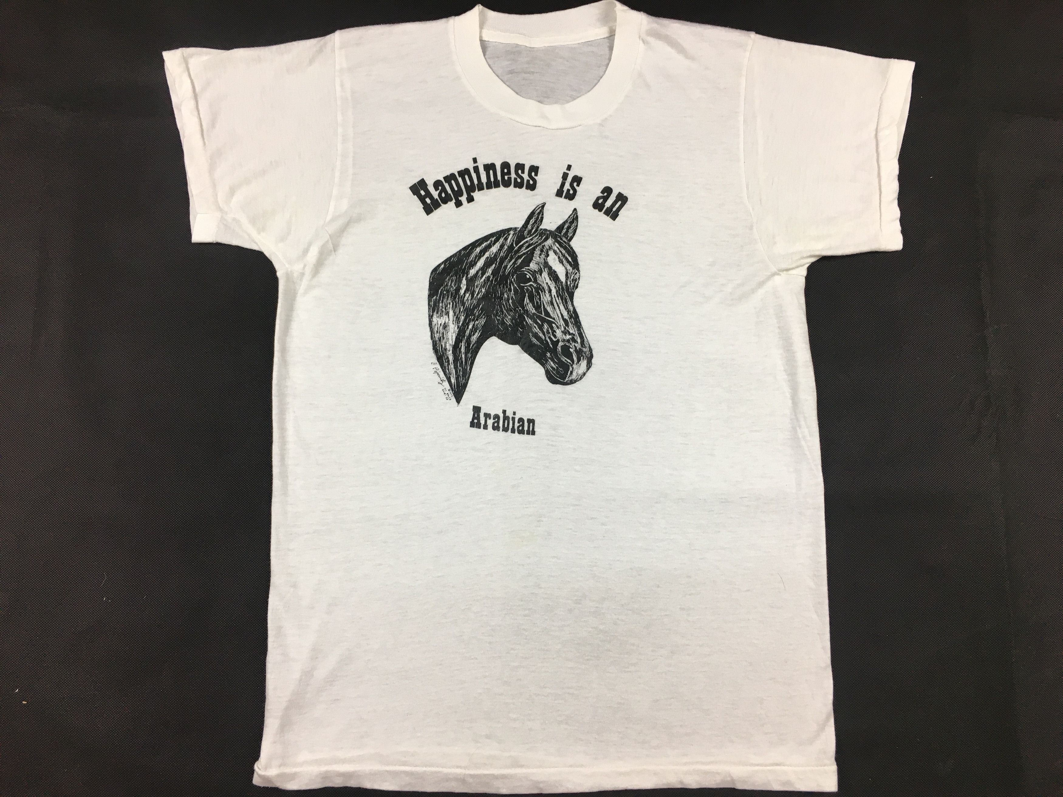 Vintage 80s 1985 Happiness is an Arabian 50/50 Tee Usa Unisex Size US S / EU 44-46 / 1 - 1 Thumbnail