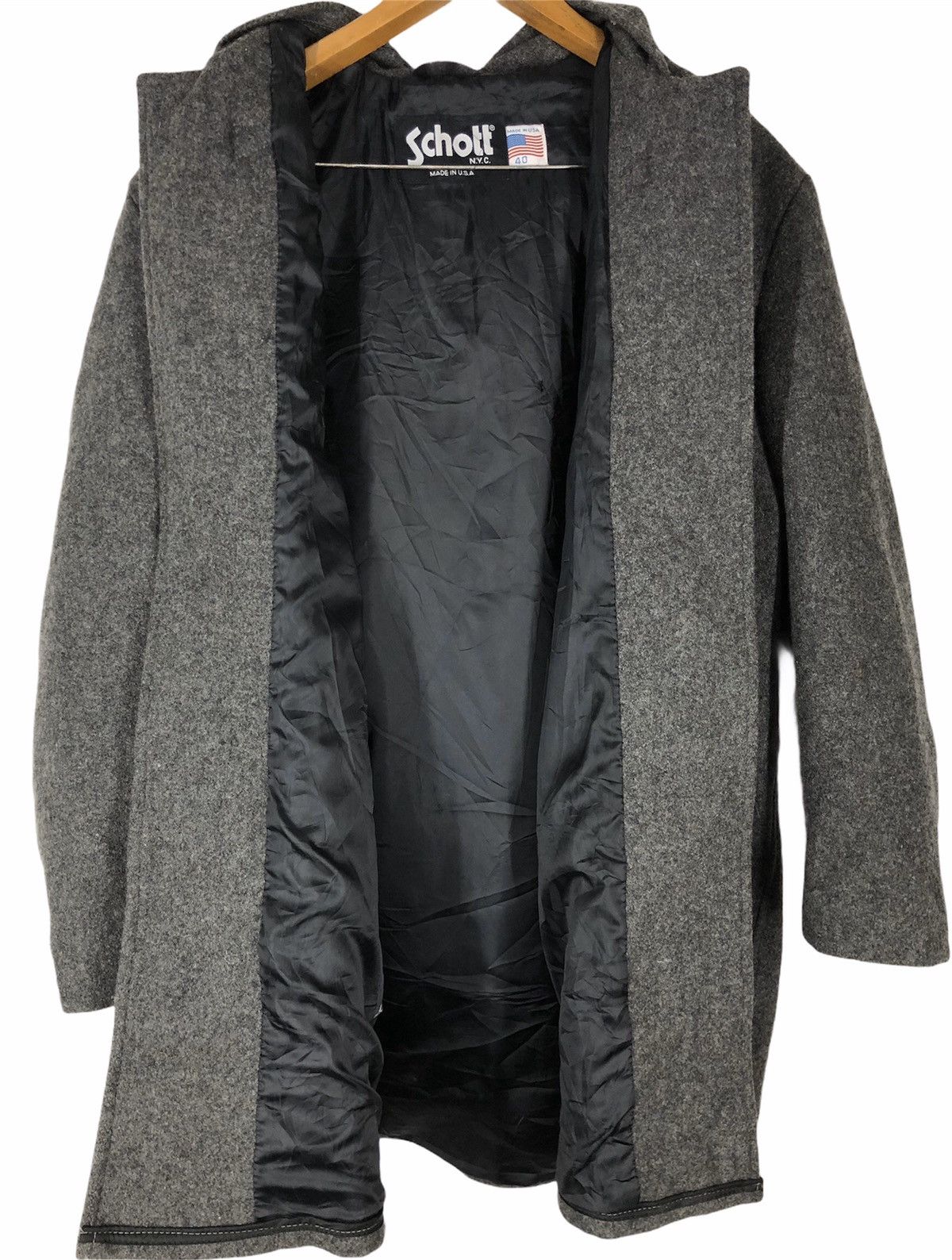 Schott × Vintage Schott NYC Grey Duffle Wool Long Coat Hoodi Made In Usa Size US L / EU 52-54 / 3 - 5 Thumbnail