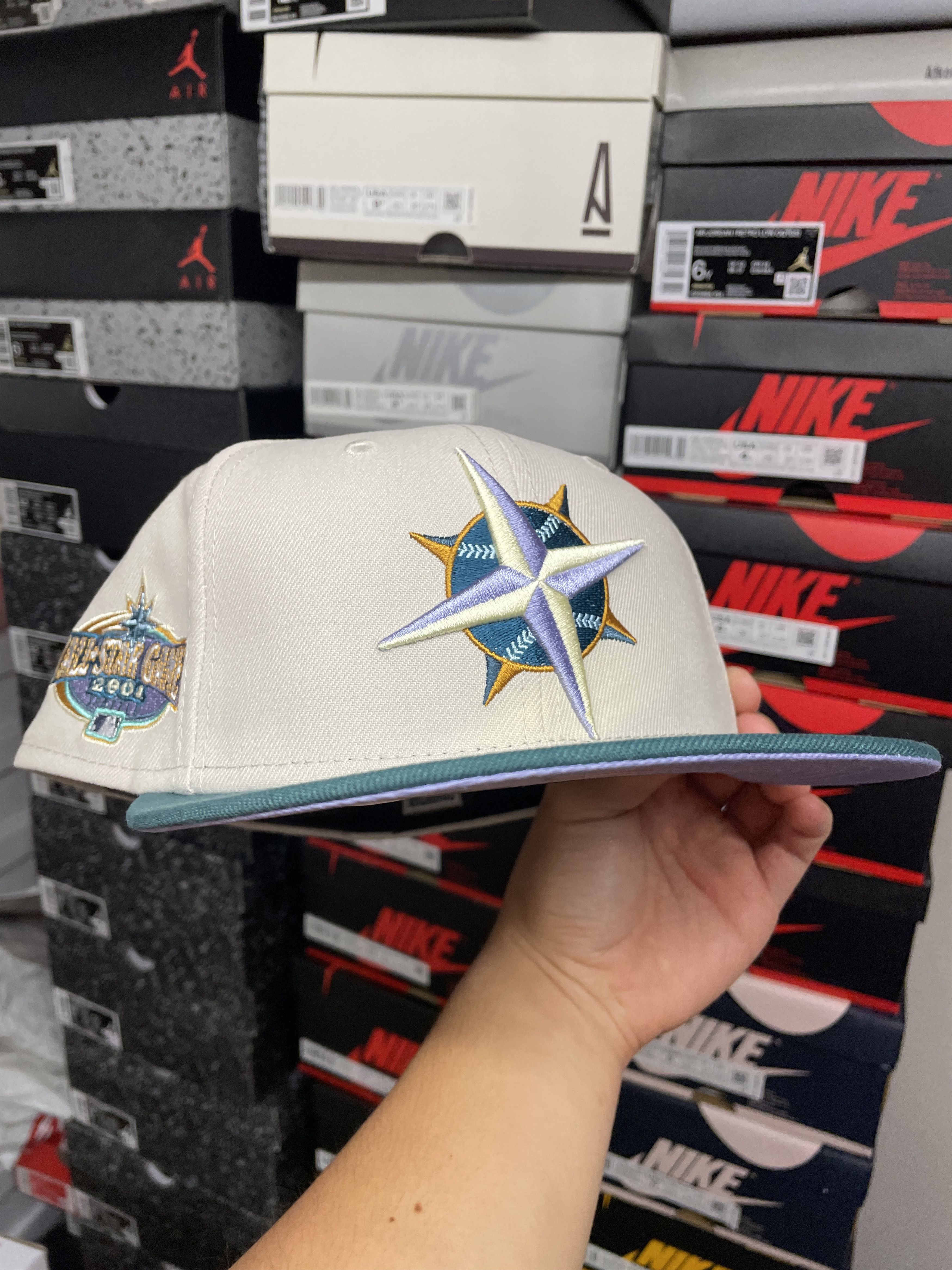 MLB × New Era 7 3/8 White Teal Seattle Mariners Two 2 Tone 2001 All Star Size ONE SIZE - 7 Thumbnail