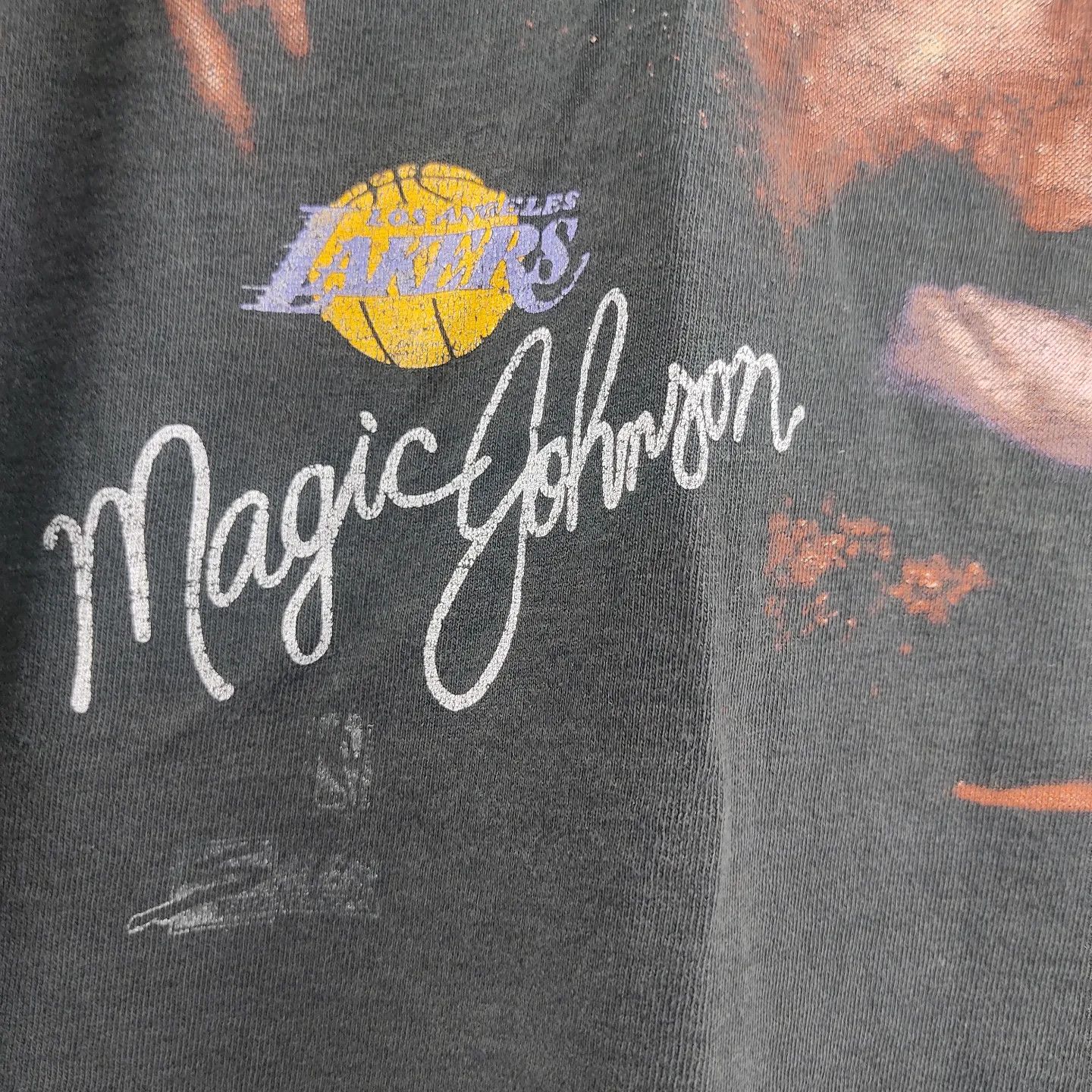 NBA × Salem Sportswear × Vintage 1991 Magic johnson LA Lakers NBA Big face Size US XL / EU 56 / 4 - 4 Thumbnail