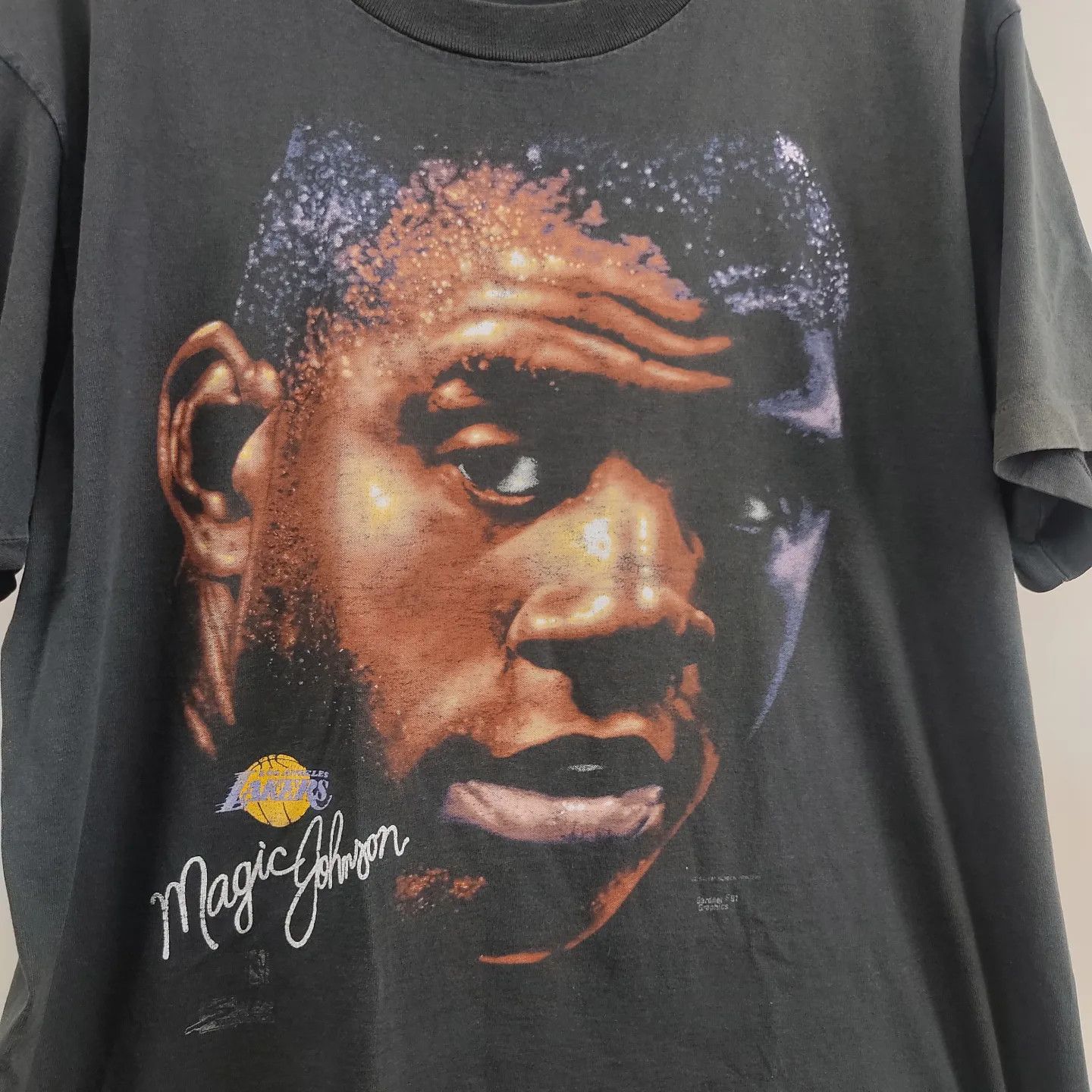 NBA × Salem Sportswear × Vintage 1991 Magic johnson LA Lakers NBA Big face Size US XL / EU 56 / 4 - 3 Thumbnail