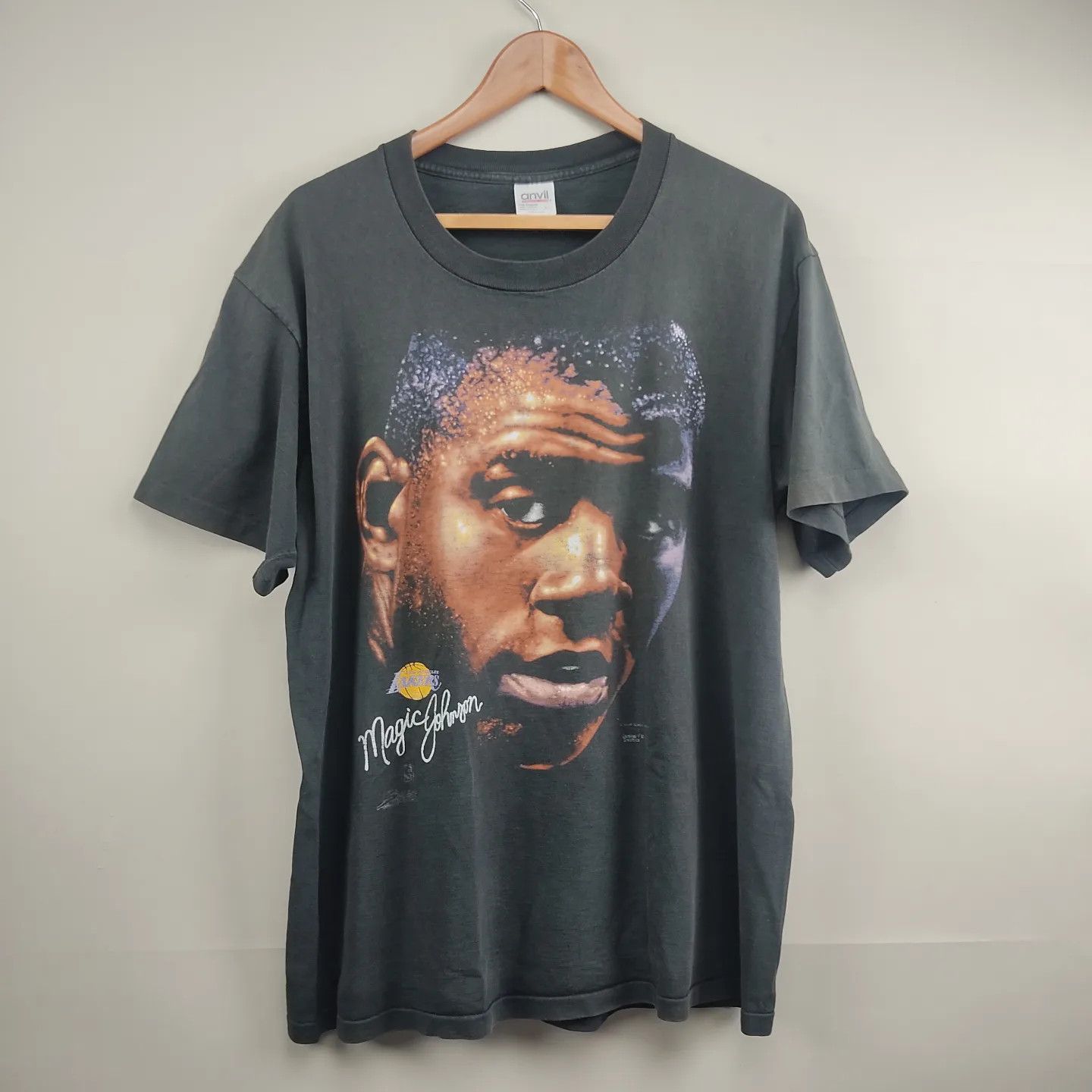 NBA × Salem Sportswear × Vintage 1991 Magic johnson LA Lakers NBA Big face Size US XL / EU 56 / 4 - 9 Thumbnail