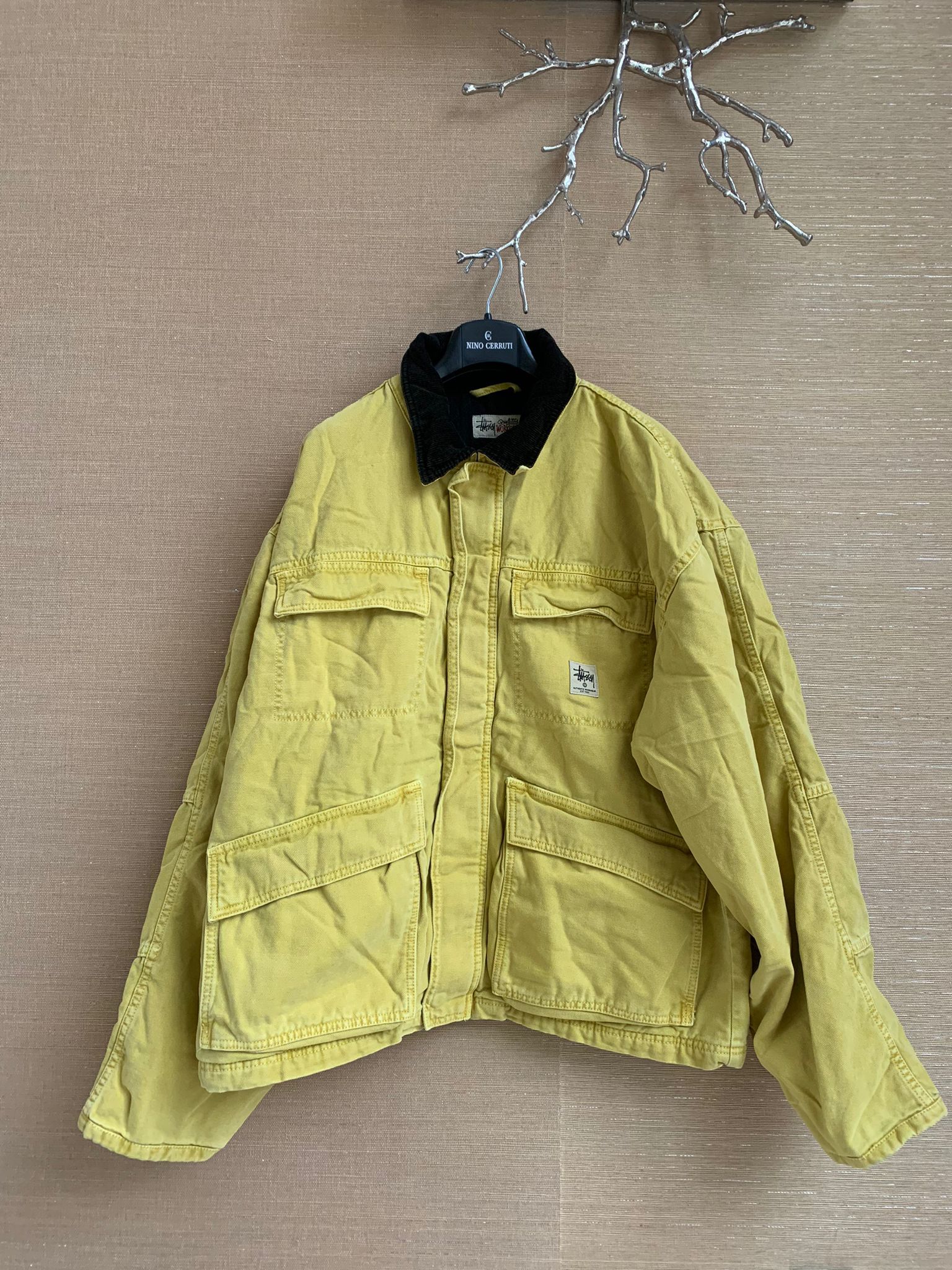 Pre-owned Stussy Washed Shop Canvas Jacket In Yellow