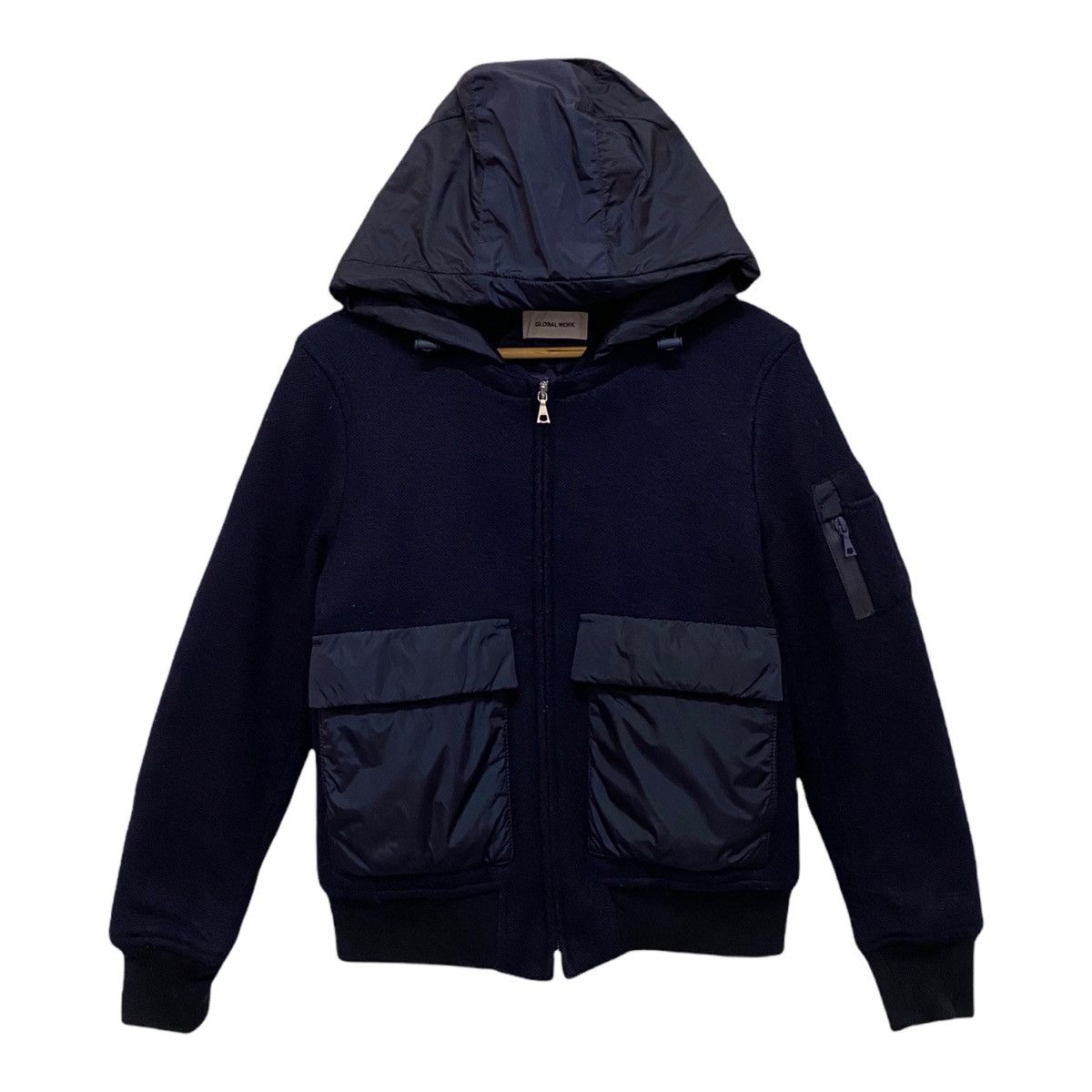 image of Archival Clothing x Avant Garde archive Japan Global Work Hybrid Wool Bomber Jacket in Dark Blue (S