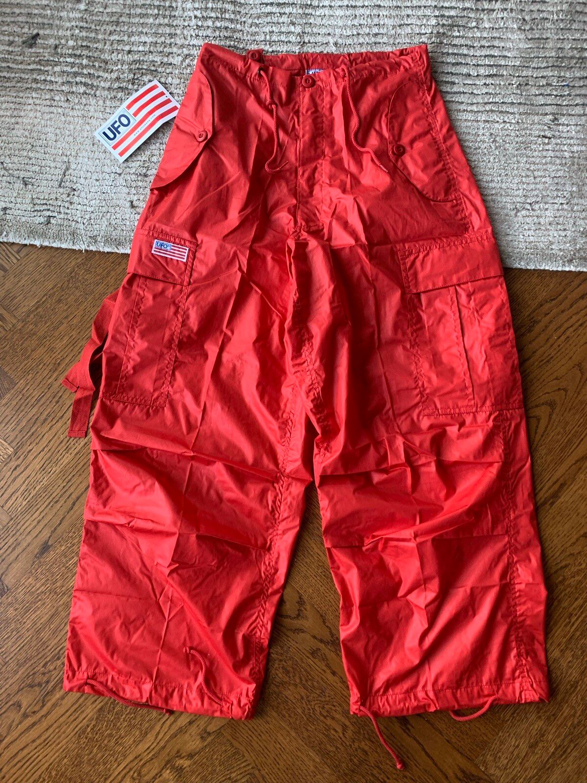 Pre-owned Vintage 2000s  Red Cargo Pants Y2k Ufo Nylon Poly Pocket 30