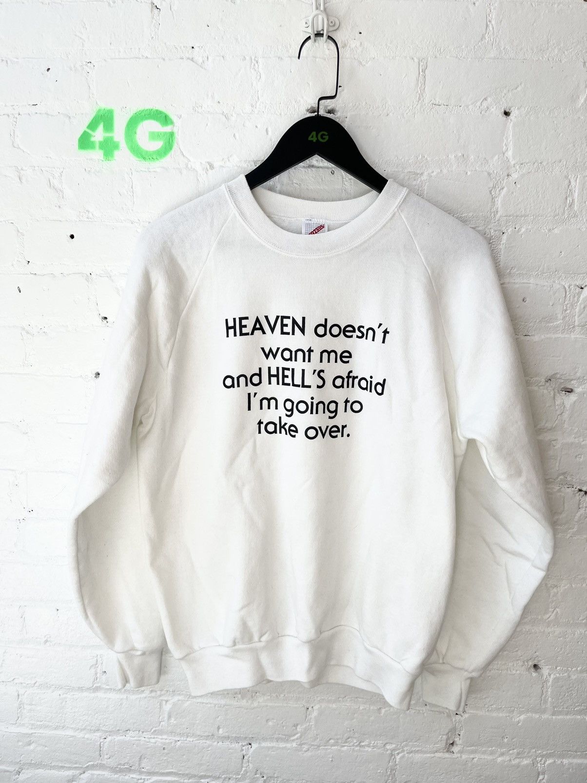 image of Vintage Heaven Doesnt Want Me Taking Over Hell Sweater in White, Men's (Size XL)