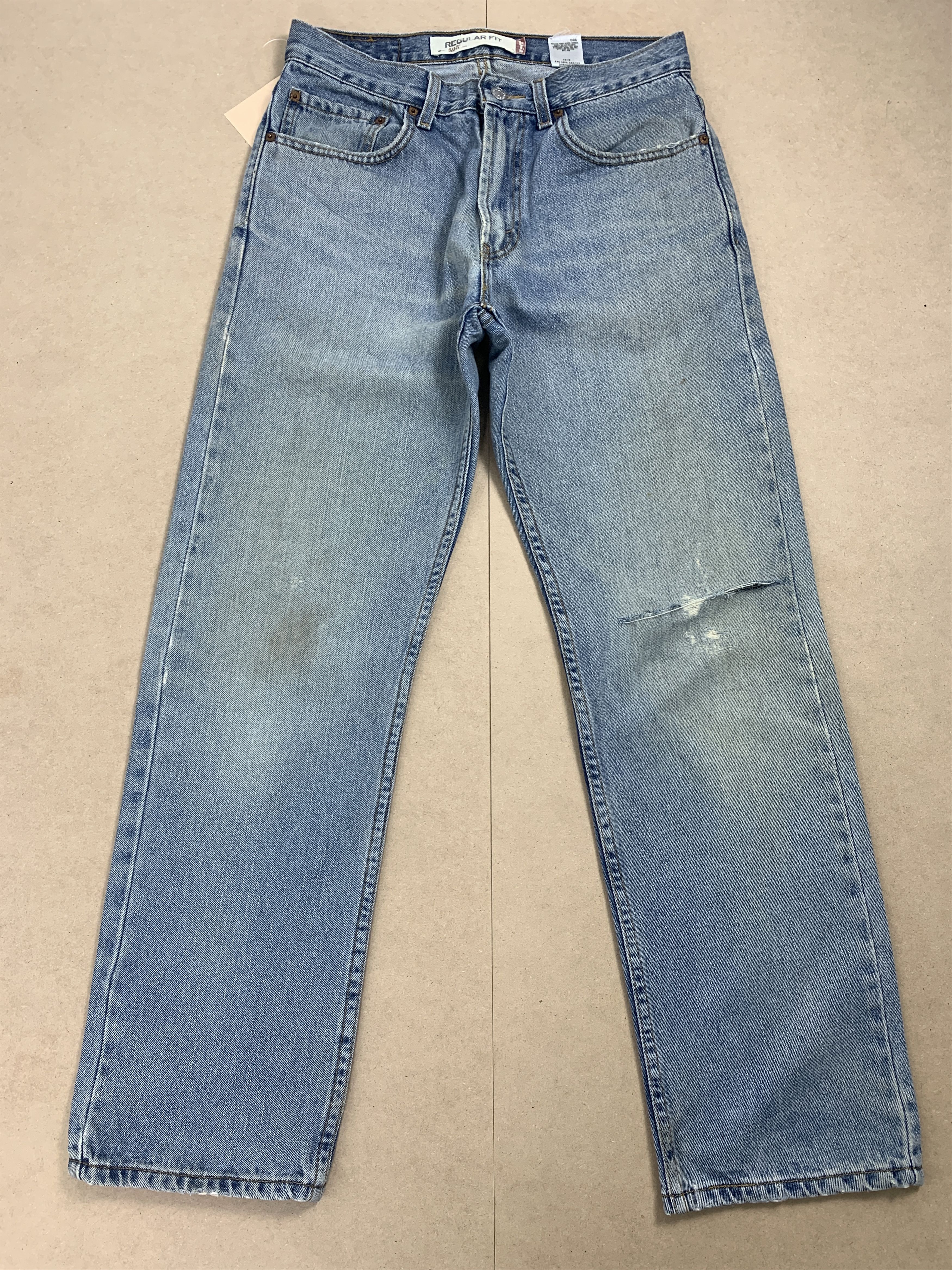 Image of Levis x Vintage Levi's 505 Straight Cut Faded Distressed Jeans in Blue Denim, Men's (Size 31)