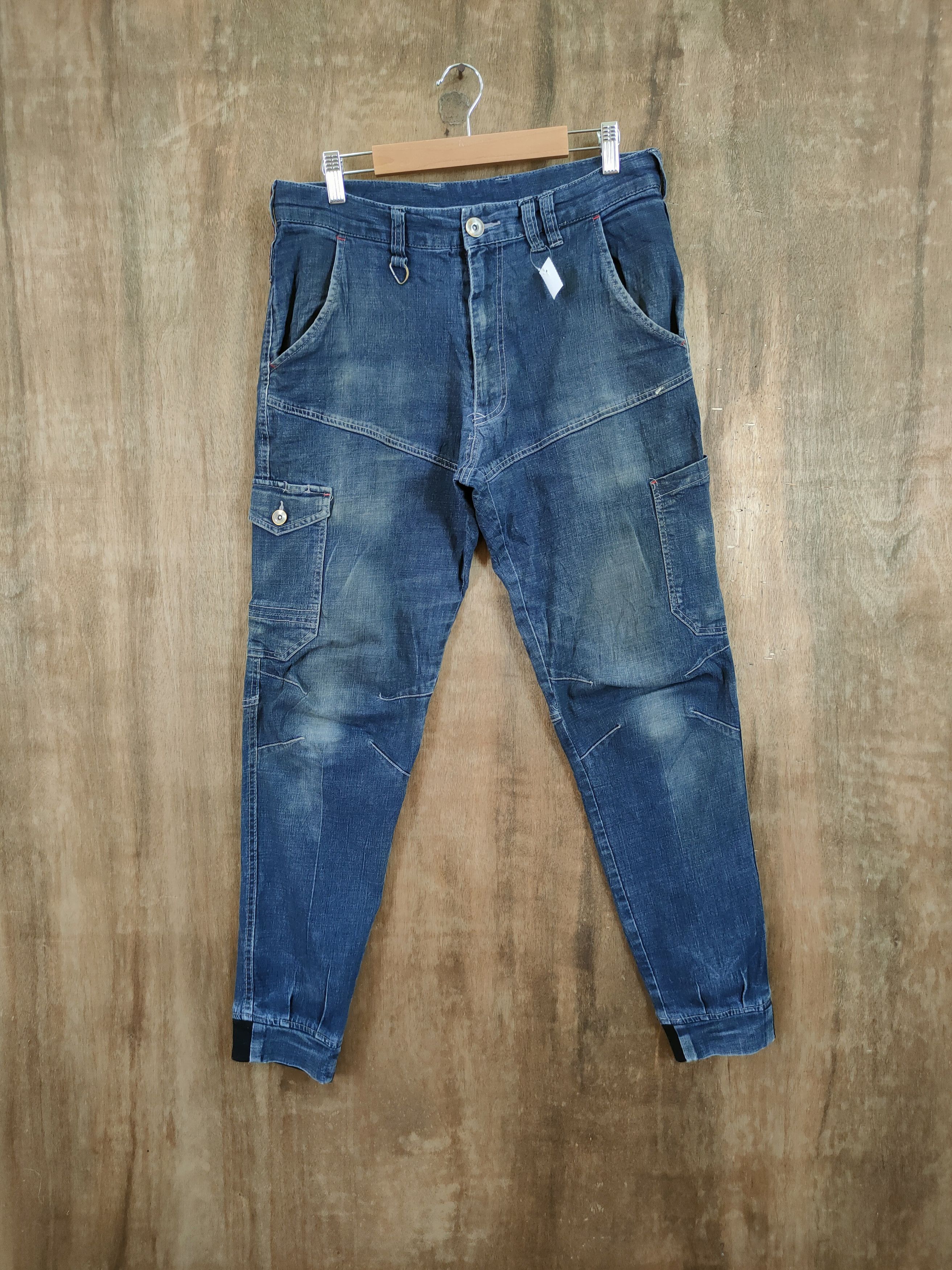 Japanese Brand Japan jogger distressed denim multipocket cargo #46-876 Size US 31 - 1 Thumbnail