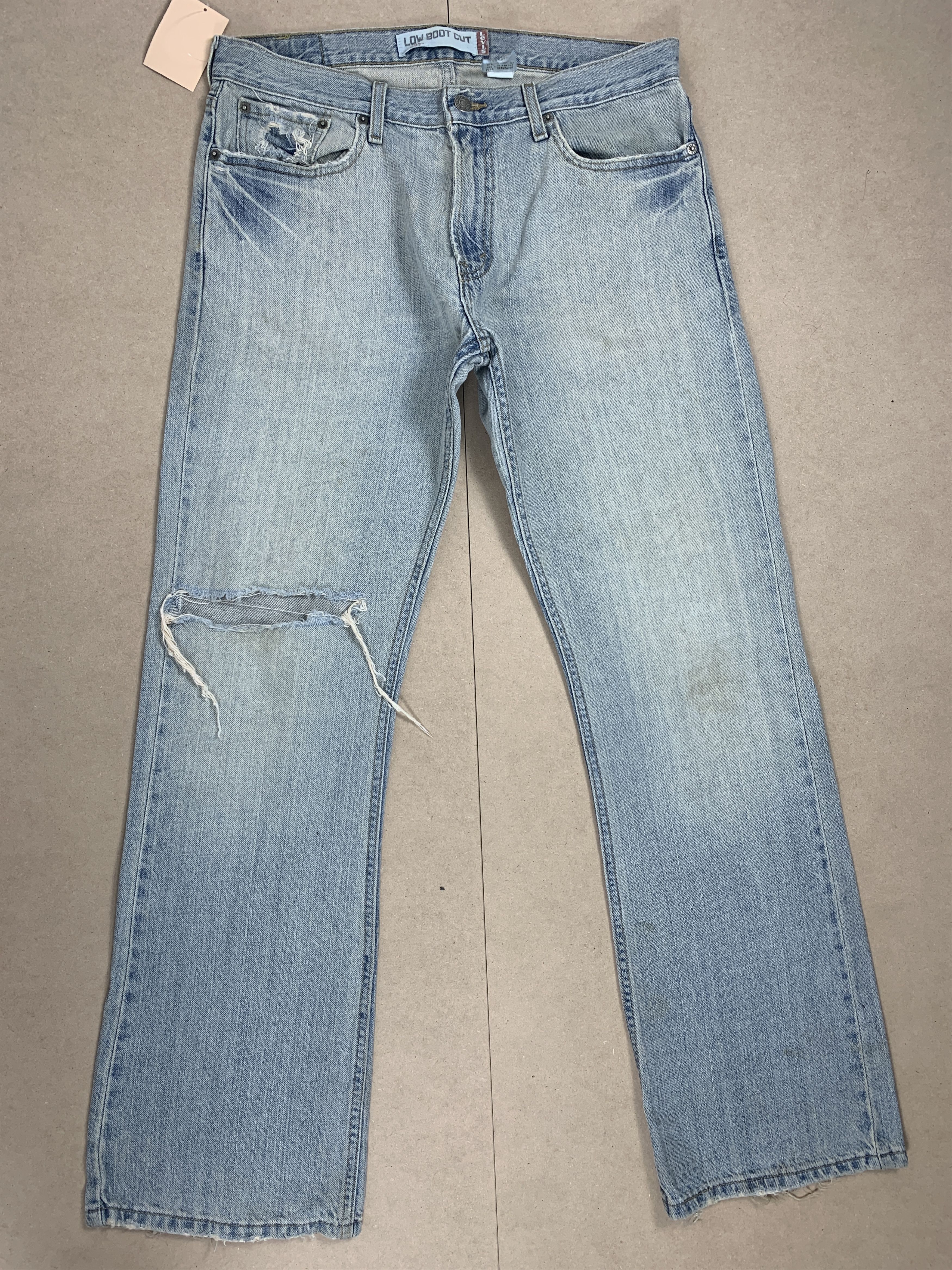 image of Distressed Denim x Levis Vintage Levis 527 Low Boot Cut Distressed Light Wash Jeans in Light Denim 