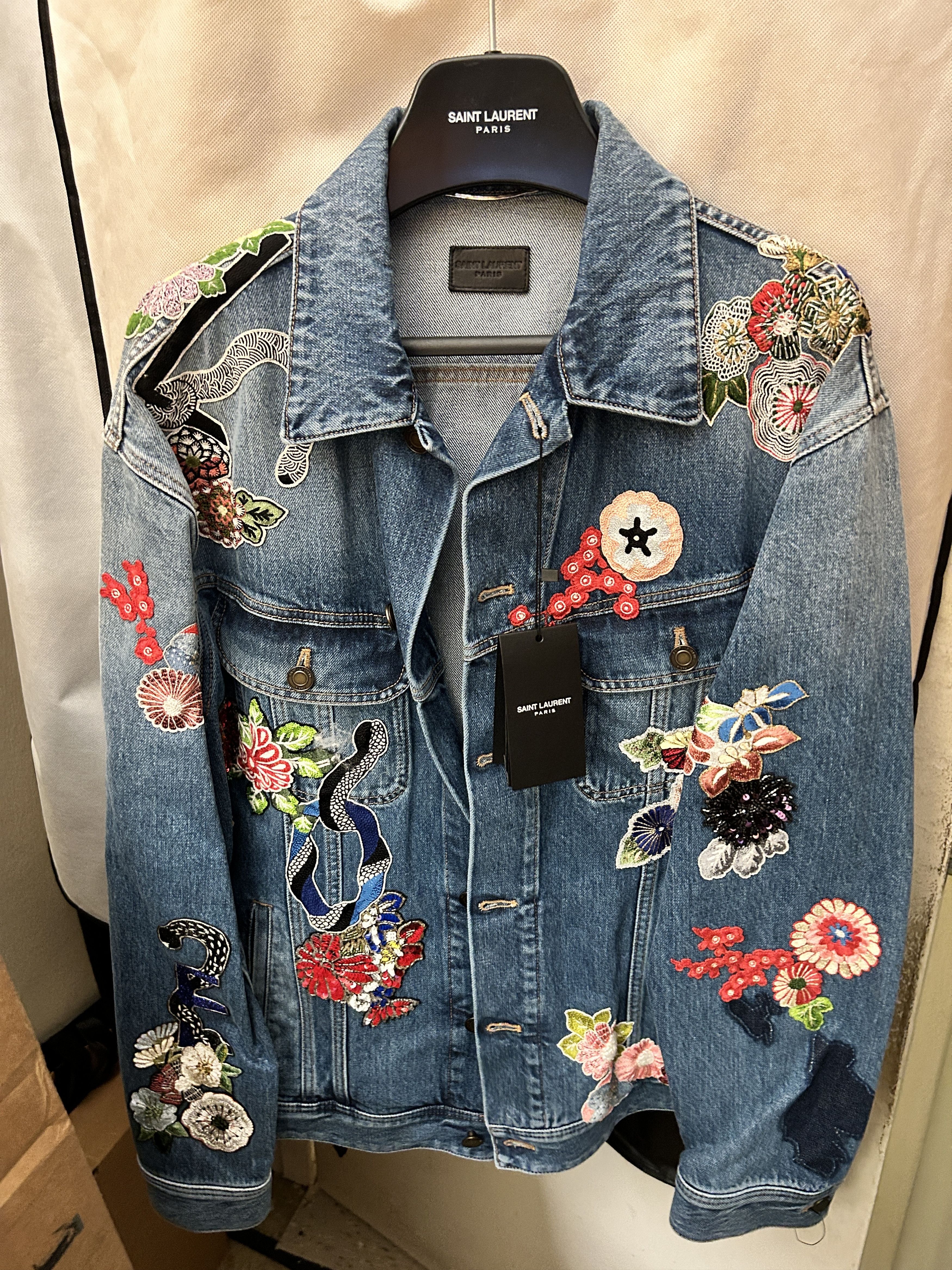 Hedi Slimane × Saint Laurent Paris embroidered love denim jacket blue Jean Size US L / EU 52-54 / 3 - 1 Thumbnail