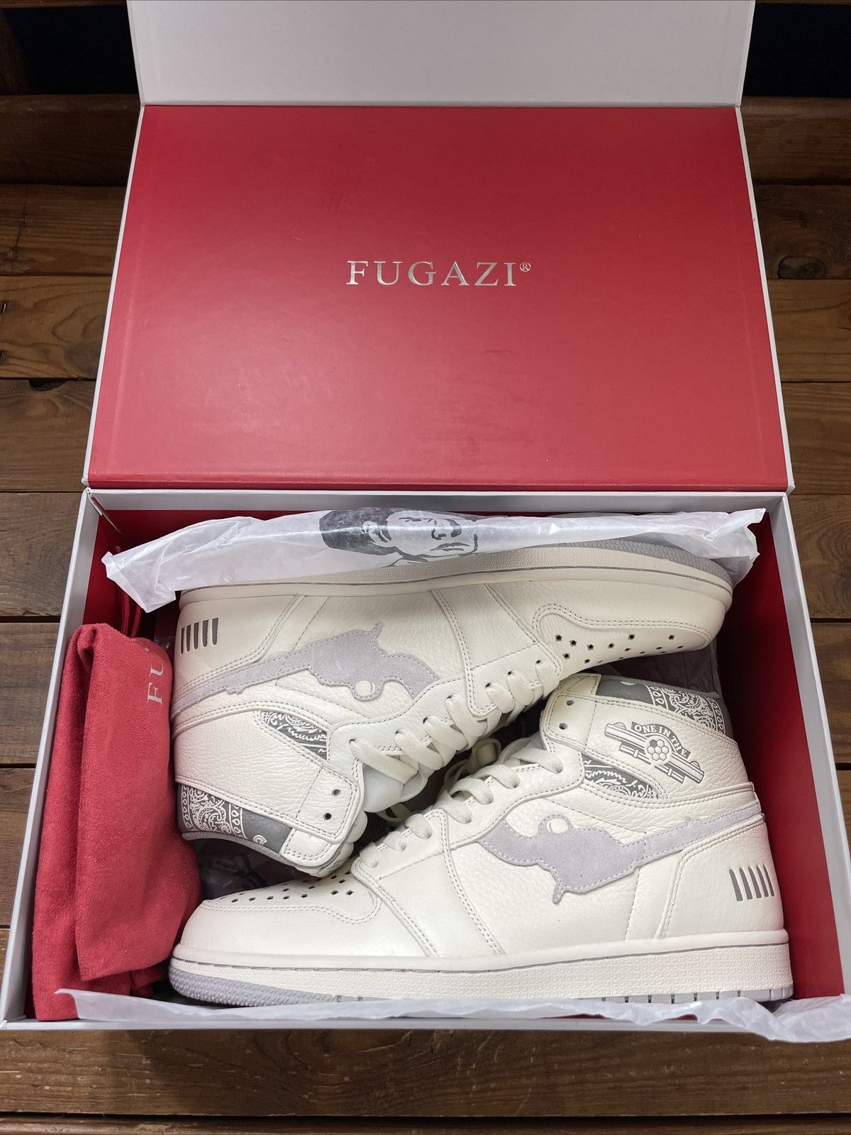 Pre-owned Fugazi One In The Chamber Gunmetal Neutral Grey Shoes In White