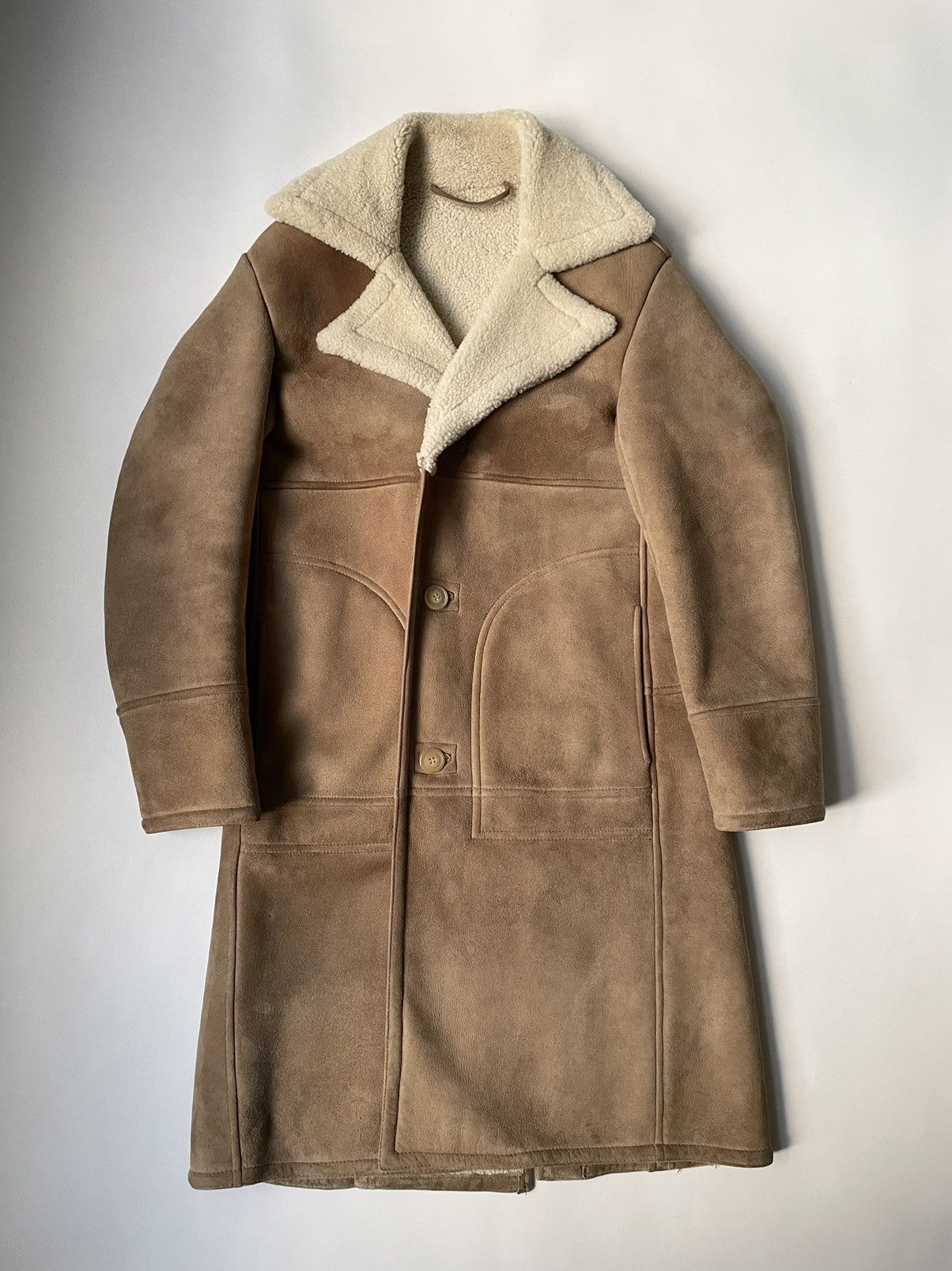 image of Maison Margiela 3/4 Length Shearling Overcoat in Tan, Men's (Size Medium)