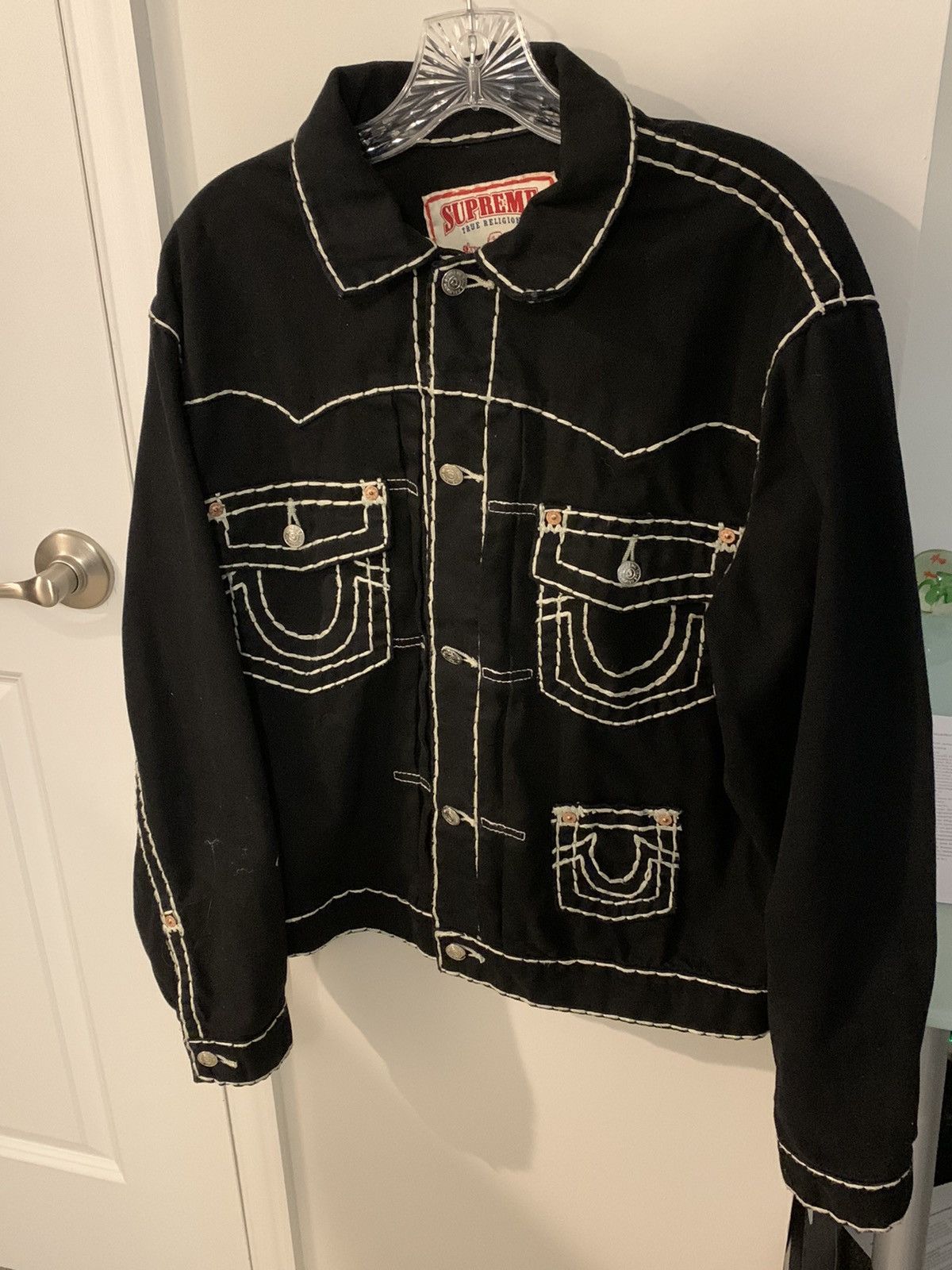 image of Supreme True Religion Denim Trucker Jacket in Black, Men's (Size Medium)