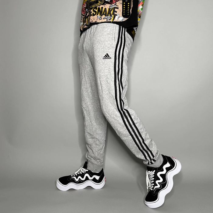Adidas Adidas Joggers Light Grey Cotton Sweatpants Black 3 Stripes Grailed