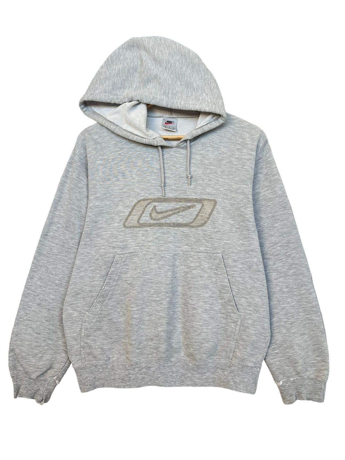 image of Distressed Denim x Nike Vintage 90's Nike Hoodie Nike Distressed Hoodie in Silver Grey (Size Medium