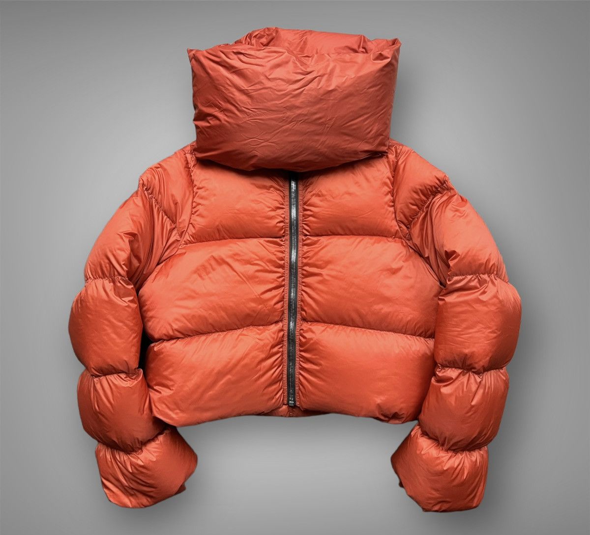 Image of Rick Owens Cropped Funnel Neck Tonopa Down Puffer Jacket in Orange, Men's (Size Small)