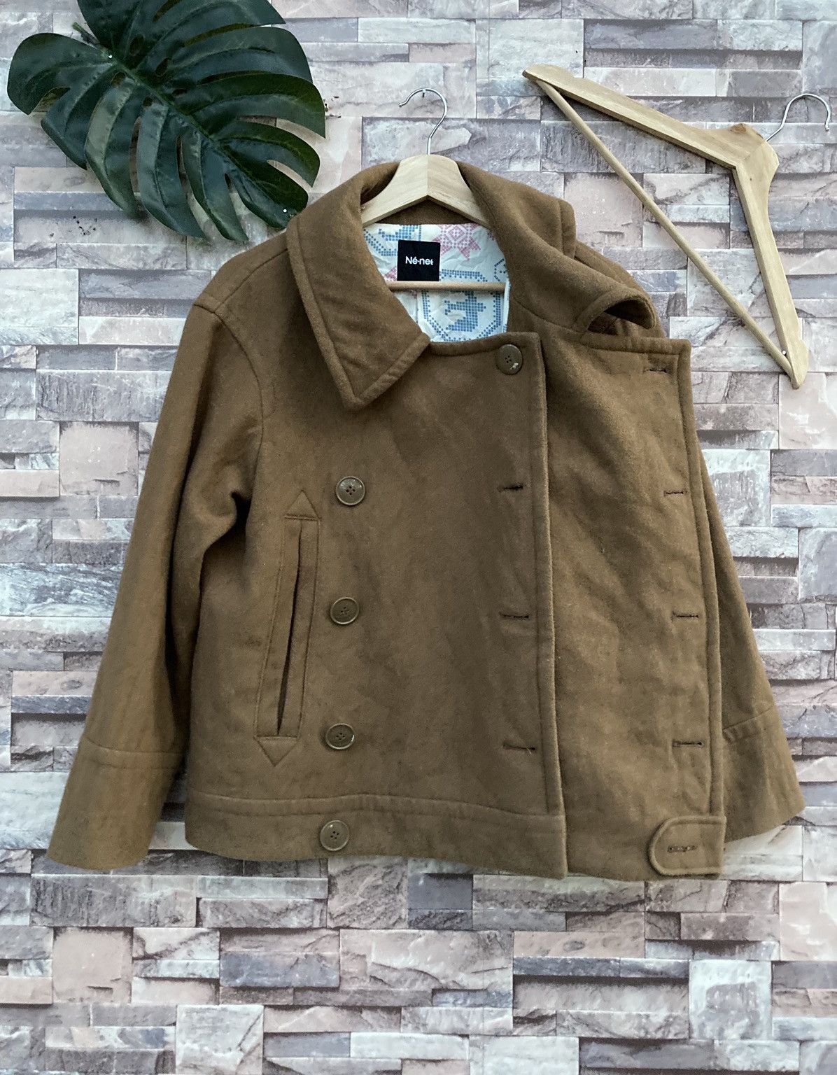 Né-net by Issey Miyake Wool Double Breasted Peacot Jacket