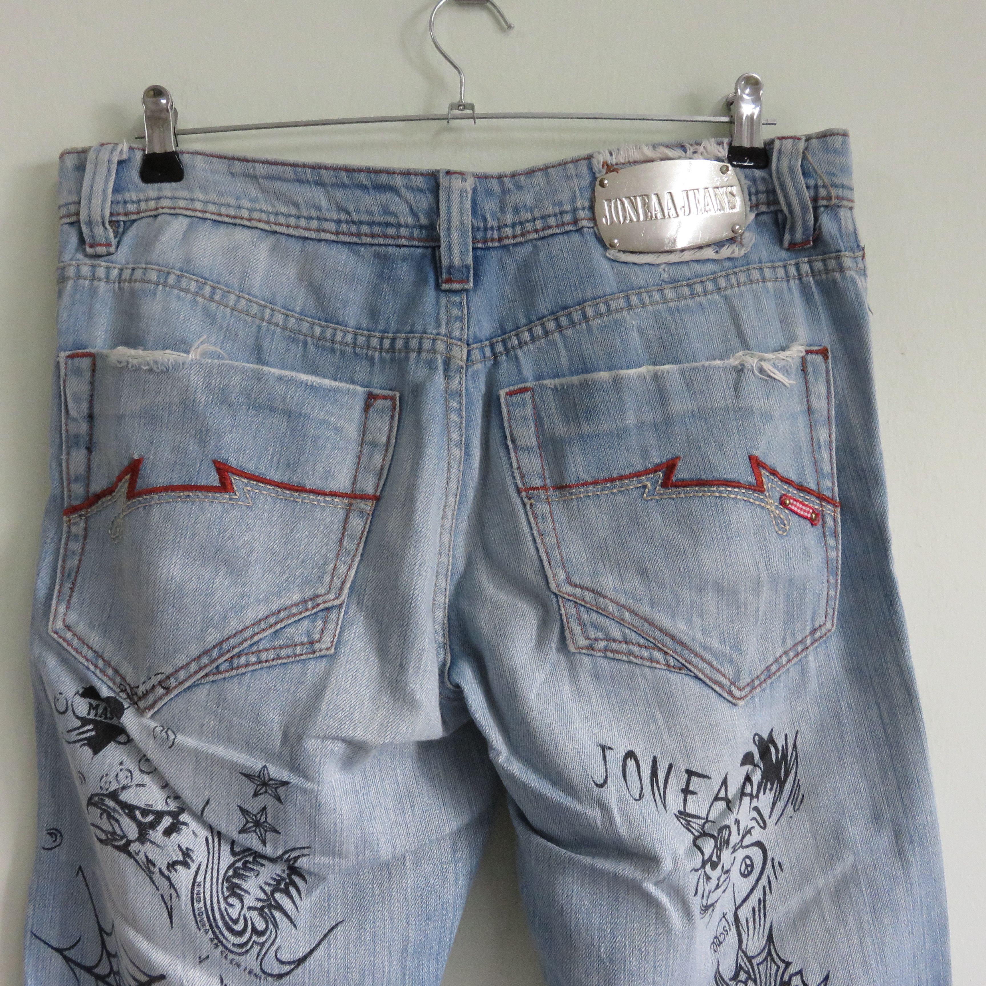 Japanese Brand Fire Sick Dope Punk Custom Printed Art Wash Denim Jeans Size US 32 / EU 48 - 9 Thumbnail