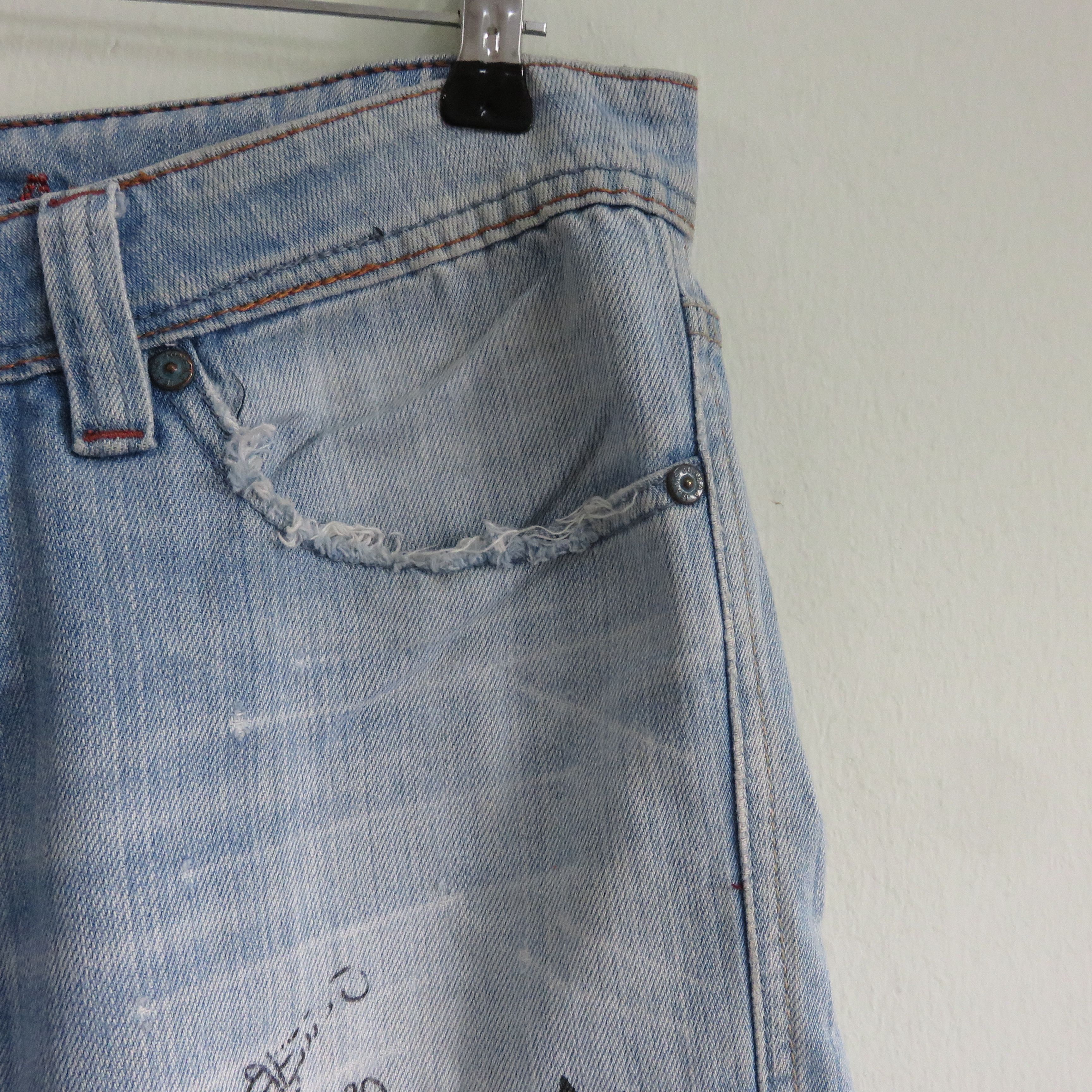 Japanese Brand Fire Sick Dope Punk Custom Printed Art Wash Denim Jeans Size US 32 / EU 48 - 8 Thumbnail