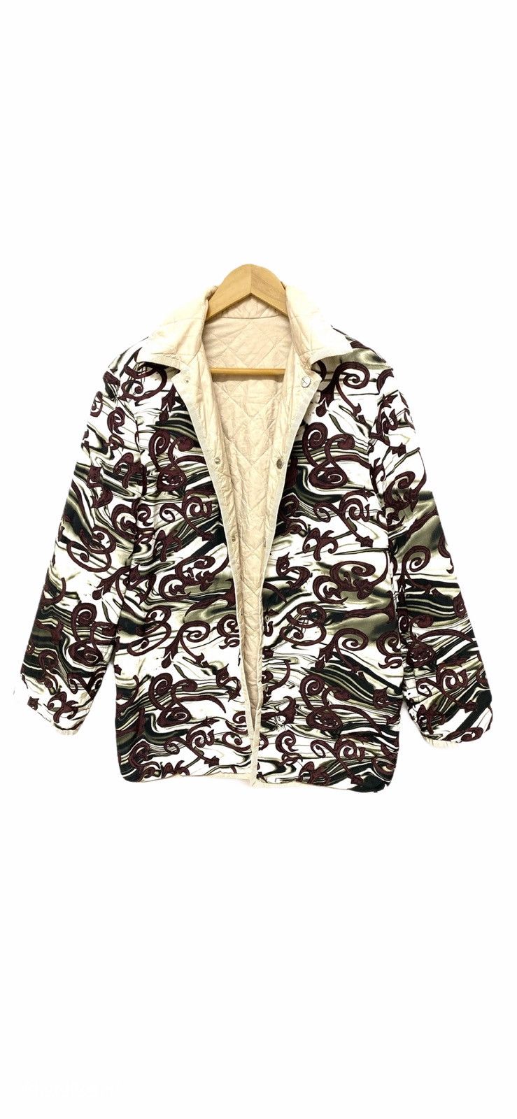image of Salvatore Ferragamo 90's Ferragamo Quilted Abstract Lining Jacket in Cream, Women's (Size Medium)