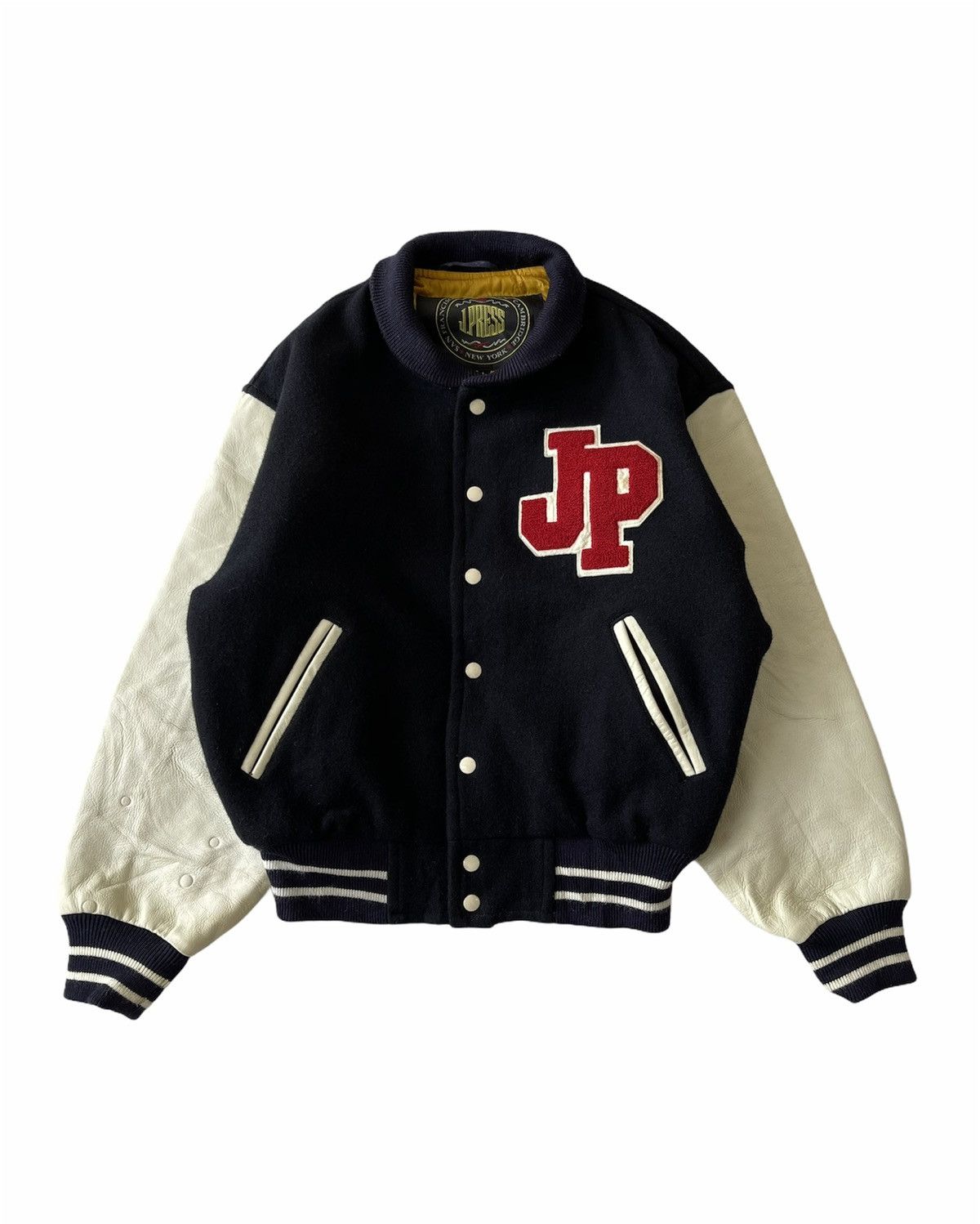 image of J Press x Varsity J.press Fighting Bulldogs Baseball Jacket in Dark Blue, Men's (Size Large)