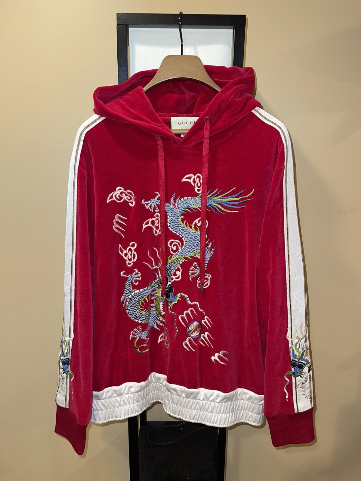 Gucci Gucci X Alessandro Michele Embroidered Dragon Red Hoodie Size US L / EU 52-54 / 3 - 3 Thumbnail