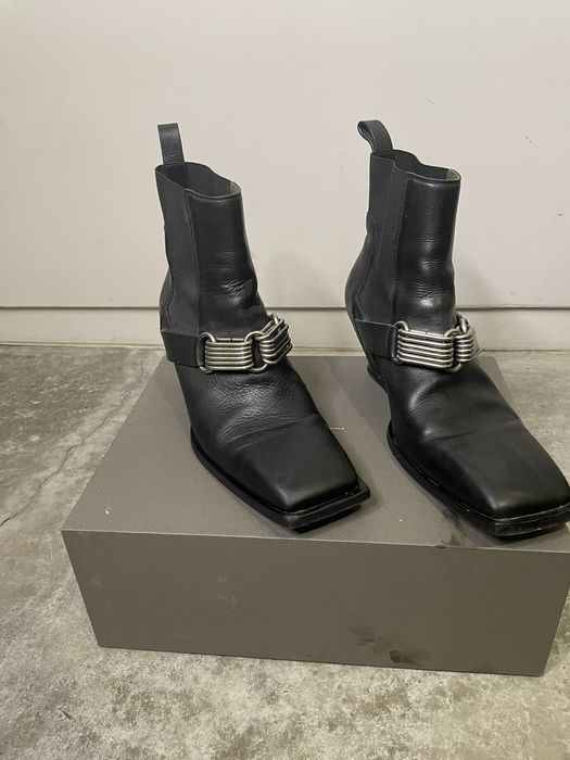 Rick Owens FW19 Larry chained square toe wedge boots | Grailed