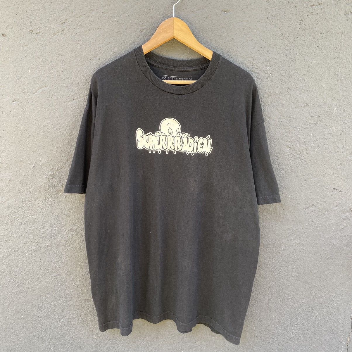 image of Cartoon Network x Superrradical Thrashed Faded Superradical Casper Oversized Tee in Black (Size XL)