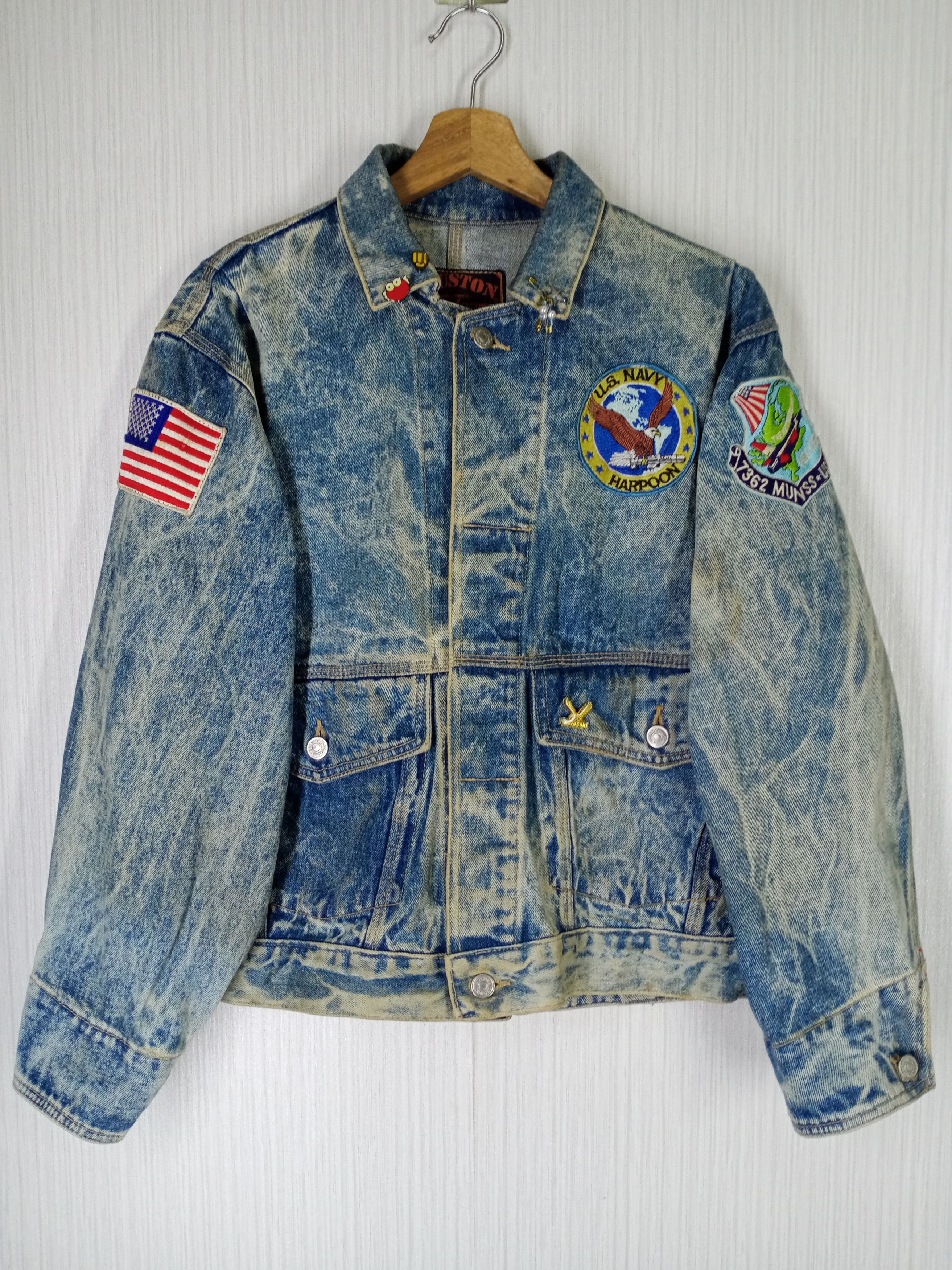 Aeronautica Militare Vintage 80s US NAVY Houston Inc Distressed Denim Jacket Size US M / EU 48-50 / 2 - 1 Thumbnail
