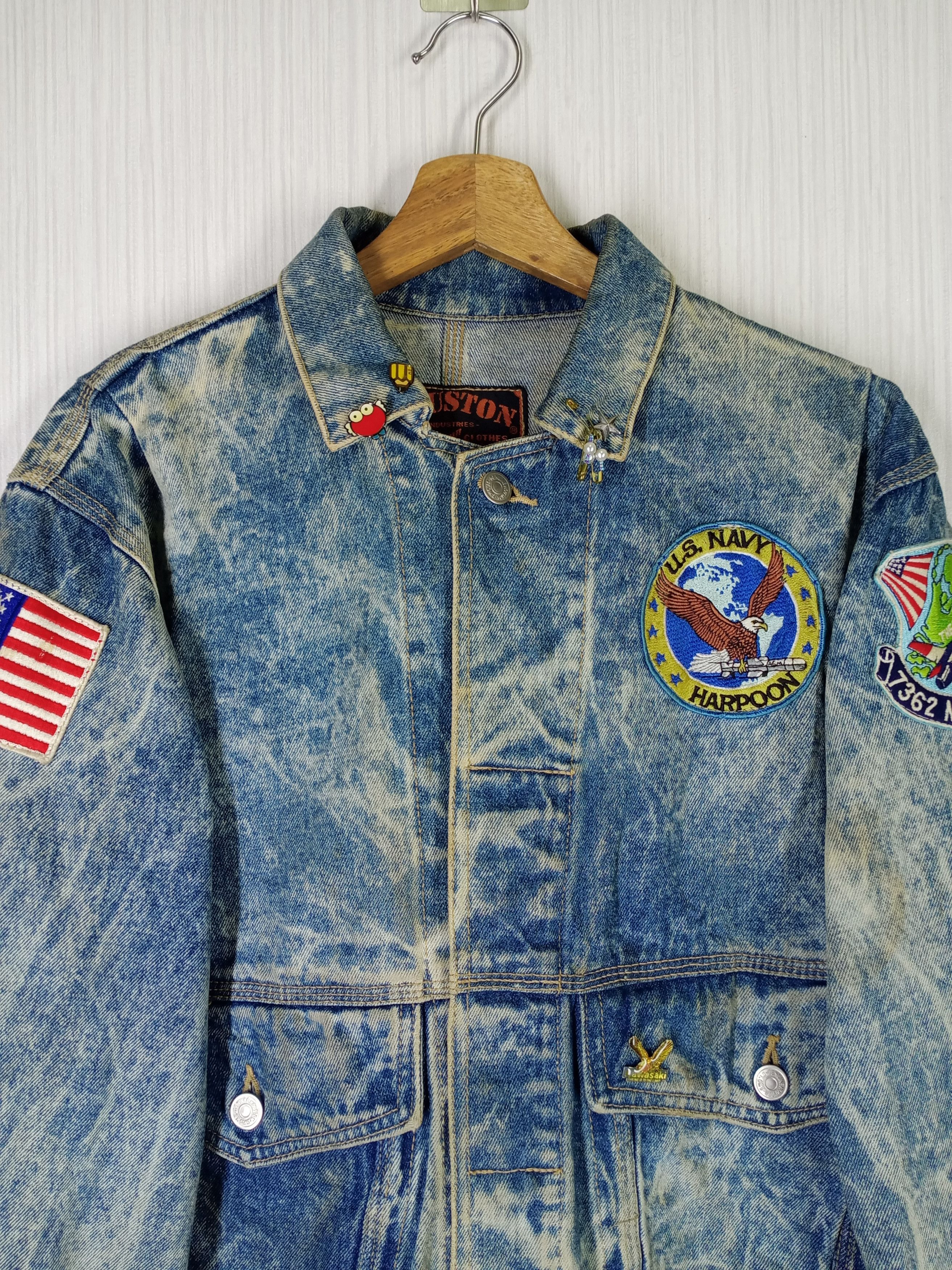 Aeronautica Militare Vintage 80s US NAVY Houston Inc Distressed Denim Jacket Size US M / EU 48-50 / 2 - 2 Thumbnail