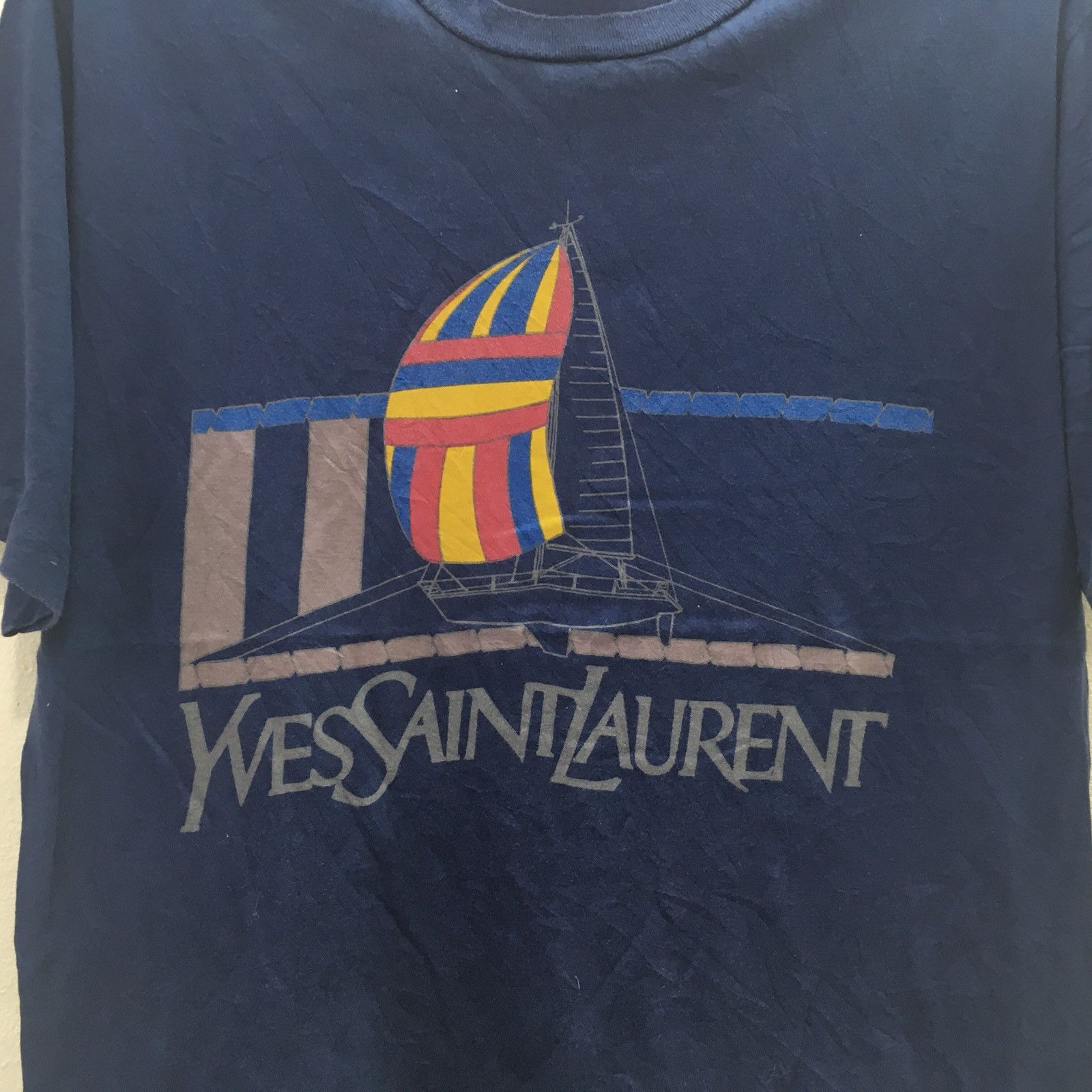 Vintage × Yves Saint Laurent *🔥 YATCHING DESIGN YSL men tees Size US M / EU 48-50 / 2 - 3 Thumbnail