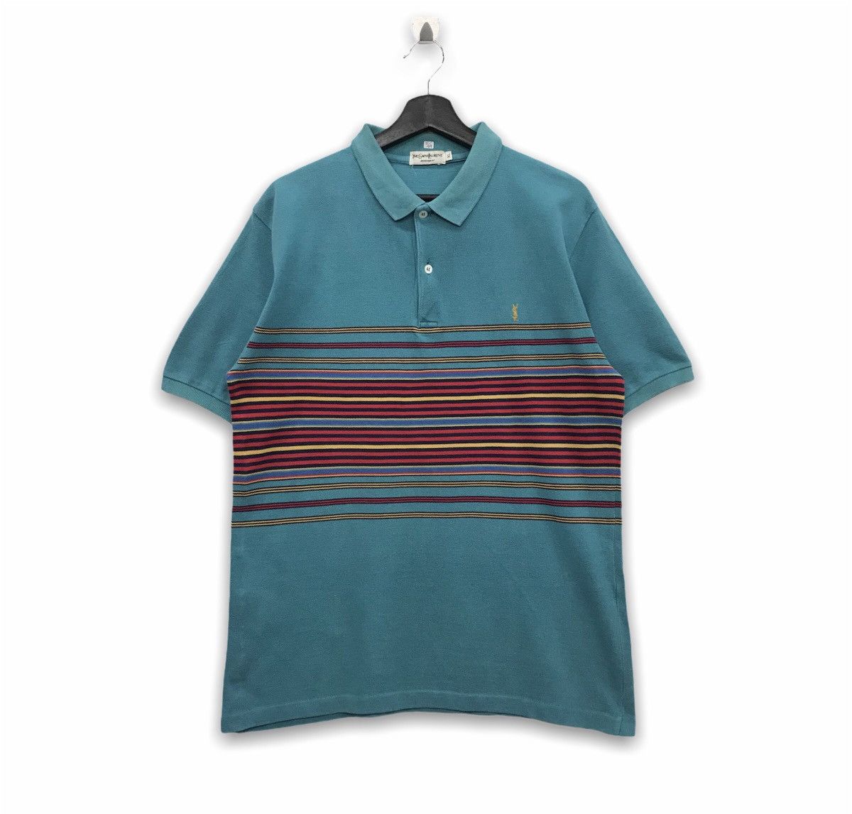 Vintage × Yves Saint Laurent *Rare!! Vintage YVES SAINT LAURENT Stripe Polo Size US XL / EU 56 / 4 - 1 Thumbnail