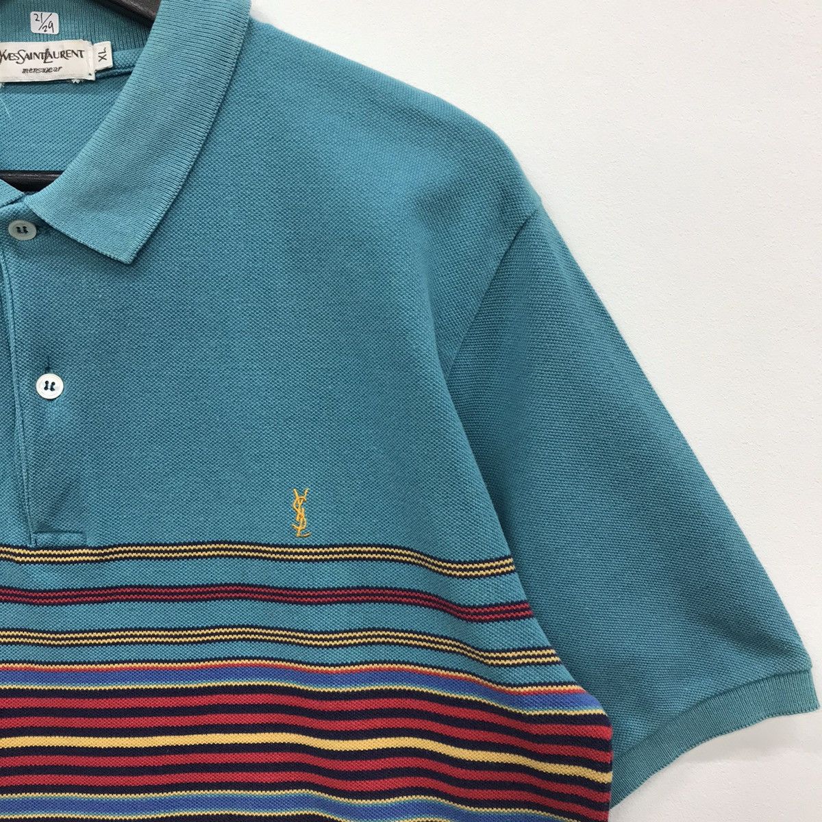 Vintage × Yves Saint Laurent *Rare!! Vintage YVES SAINT LAURENT Stripe Polo Size US XL / EU 56 / 4 - 3 Thumbnail