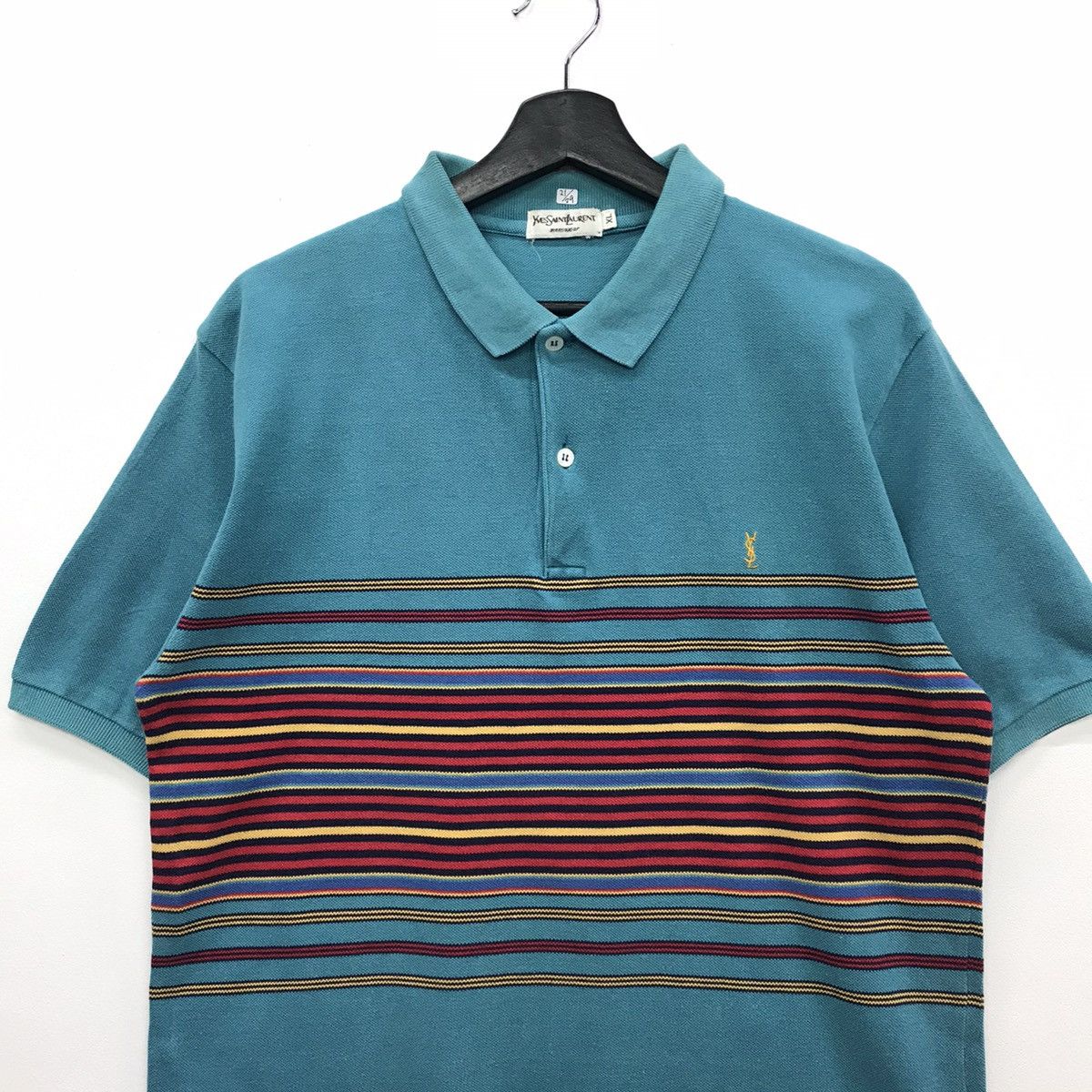 Vintage × Yves Saint Laurent *Rare!! Vintage YVES SAINT LAURENT Stripe Polo Size US XL / EU 56 / 4 - 2 Thumbnail
