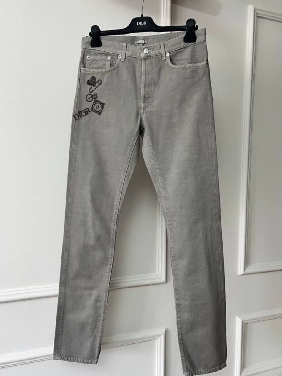 Image of Grail! Dior Patches Broken Heart Logo Grey Denim Jeans, Men's (Size 30)