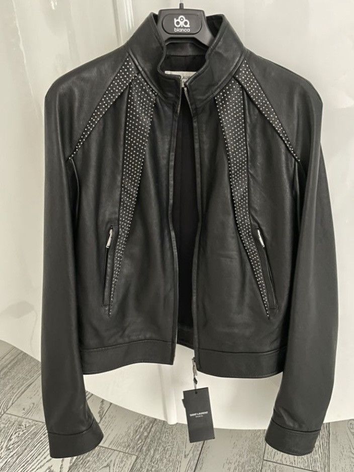 image of Saint Laurent Paris Fw19 Saint Laurent Black Leather Jacket, Women's (Size XS)