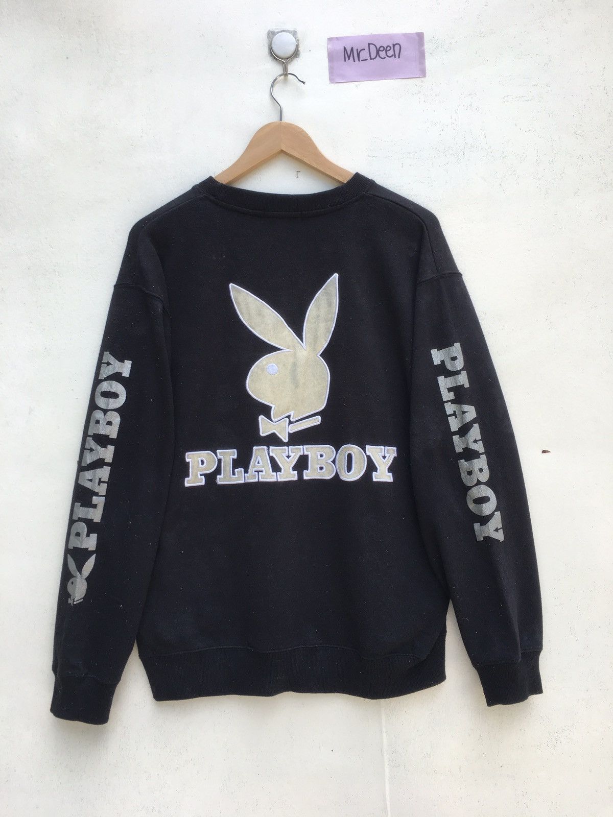 image of Playboy Biglogo Spellout Sweatshirt in Black, Men's (Size Large)