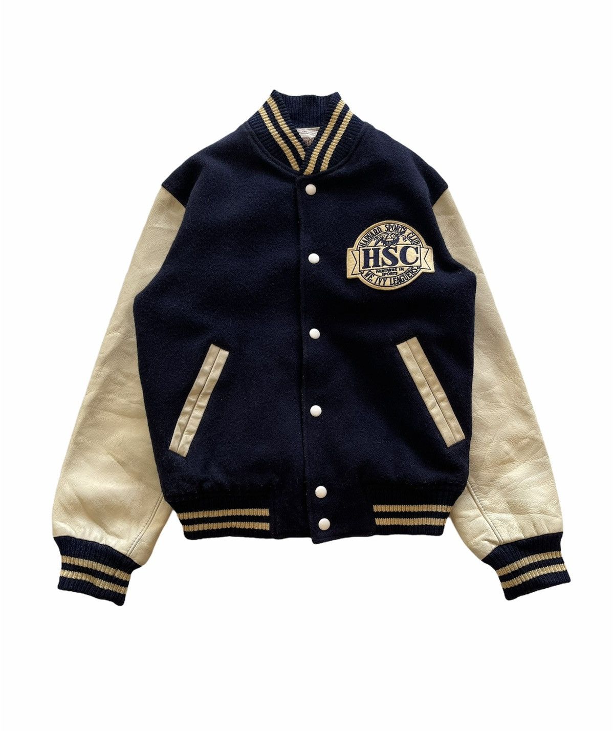 image of Harvard University Ivy League Wool Varsity Jacket in Dark Blue, Men's (Size Small)