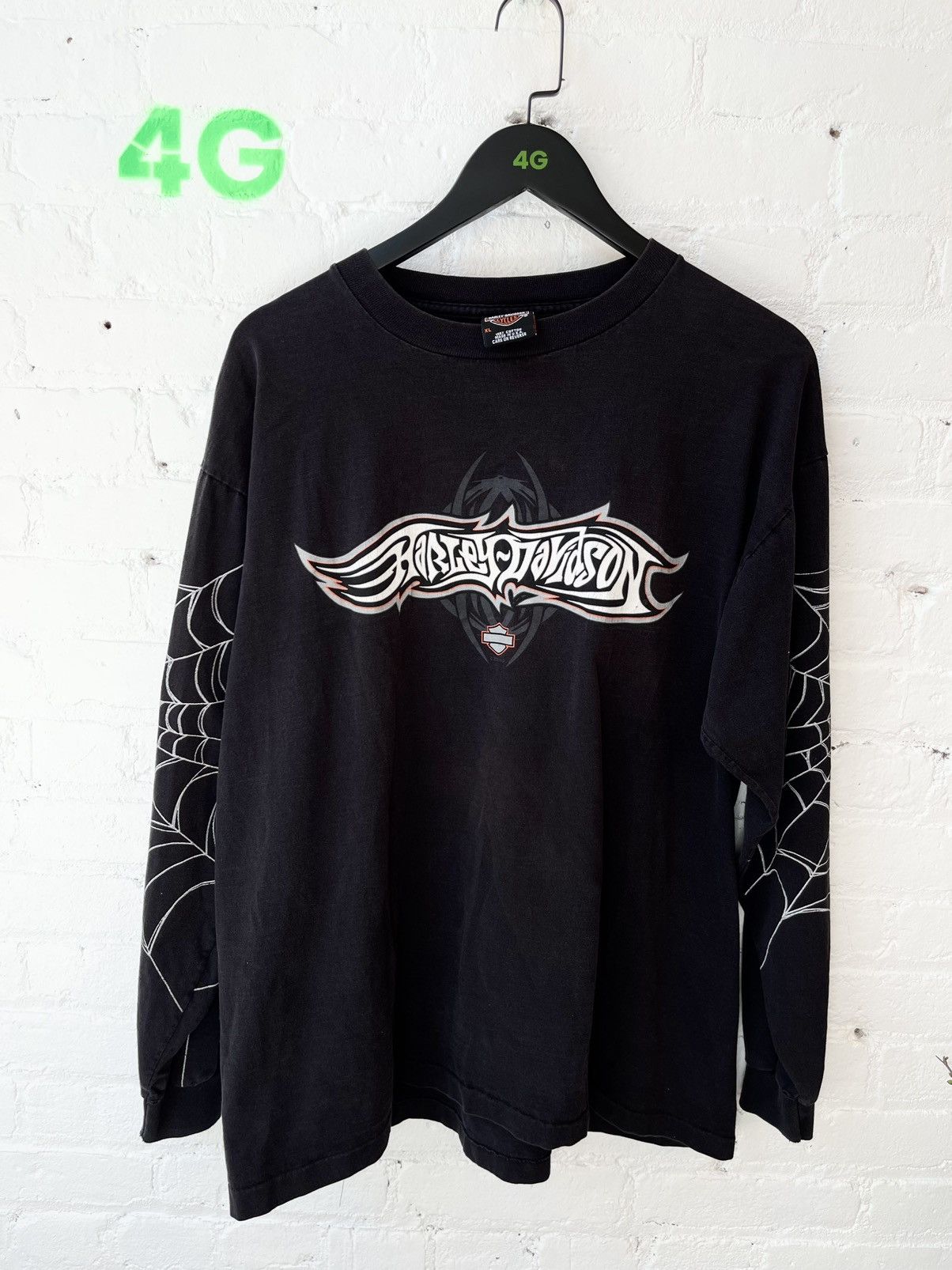 image of Harley Davidson Spider Graffiti Font Web Shirt in Black, Men's (Size XL)