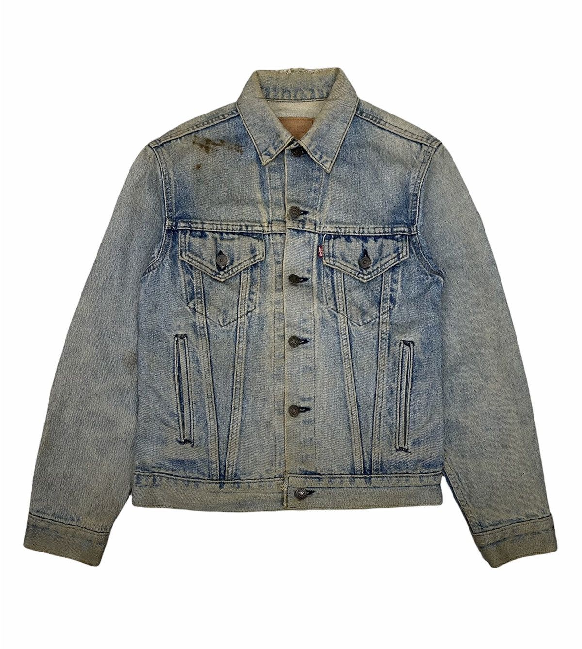 image of Vintage 80's Levis Trucker Distressed Jacket Usa in Blue Denim, Men's (Size Small)
