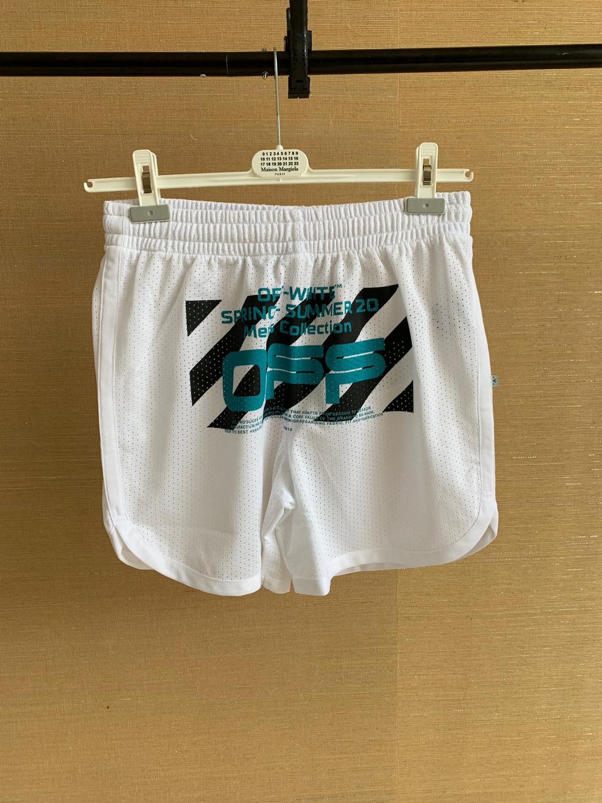 Image of Off White Wavy Line Logo Mesh Shorts in White Black, Men's (Size 36)