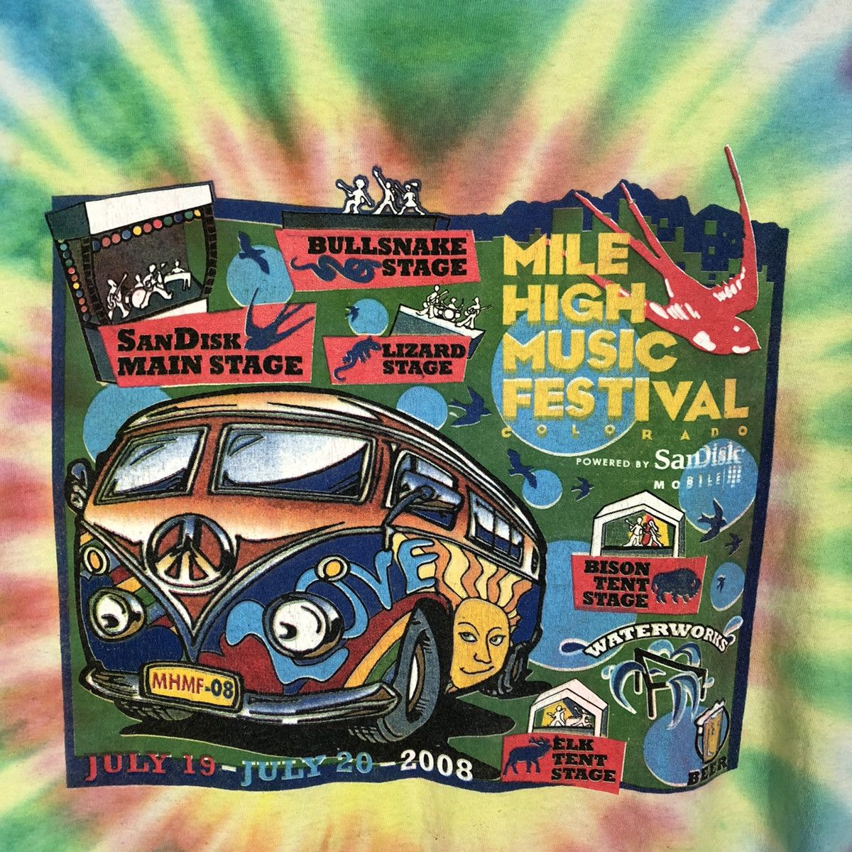 Band Tees × Vintage 2008 Mile High Music Festival Tye Dye Promo Concert Tee Size US XL / EU 56 / 4 - 3 Thumbnail