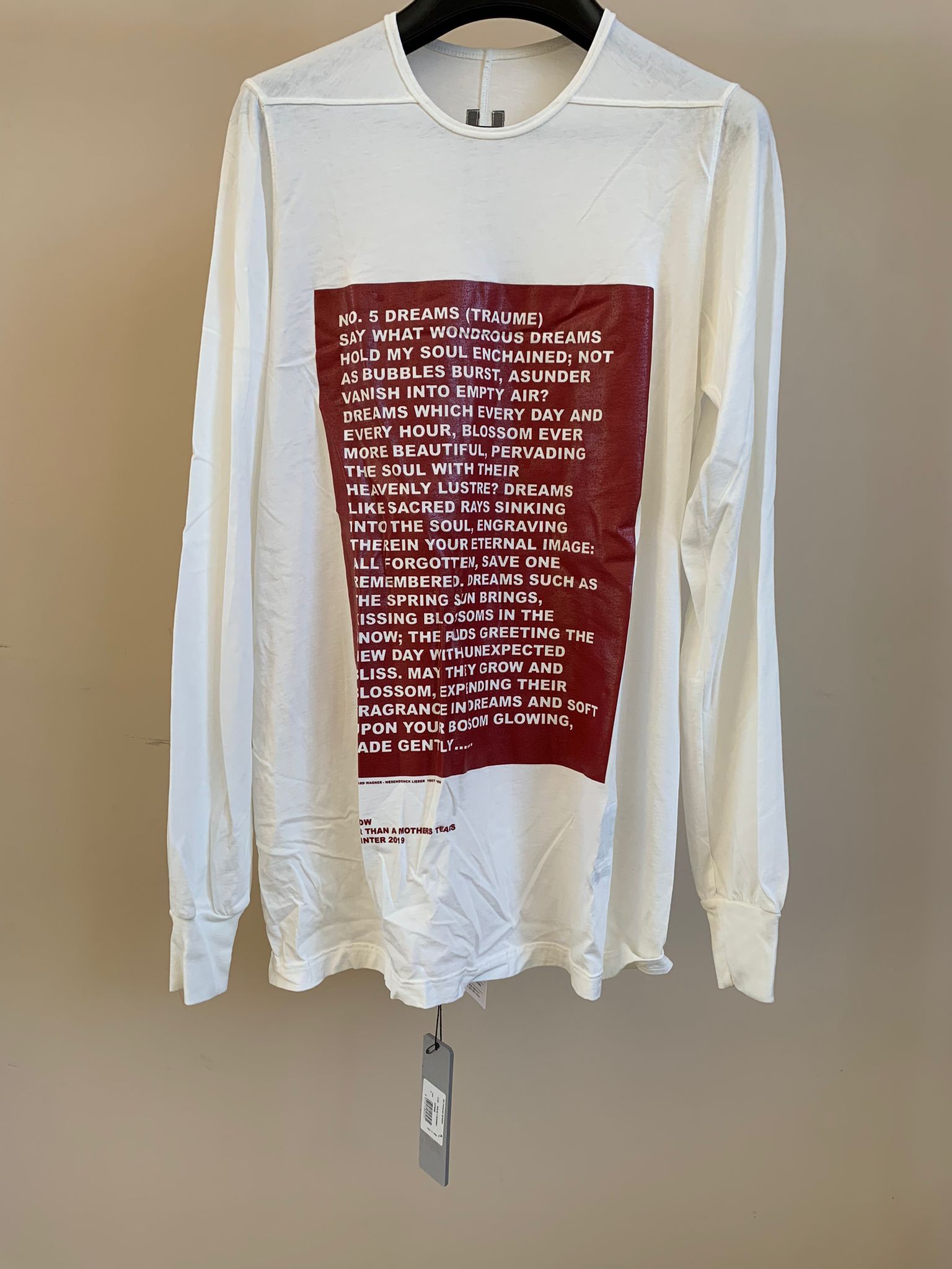 Image of Rick Owens Drkshdw Fw19 Level Poem Tee in Milk/Cherry, Men's (Size Small)