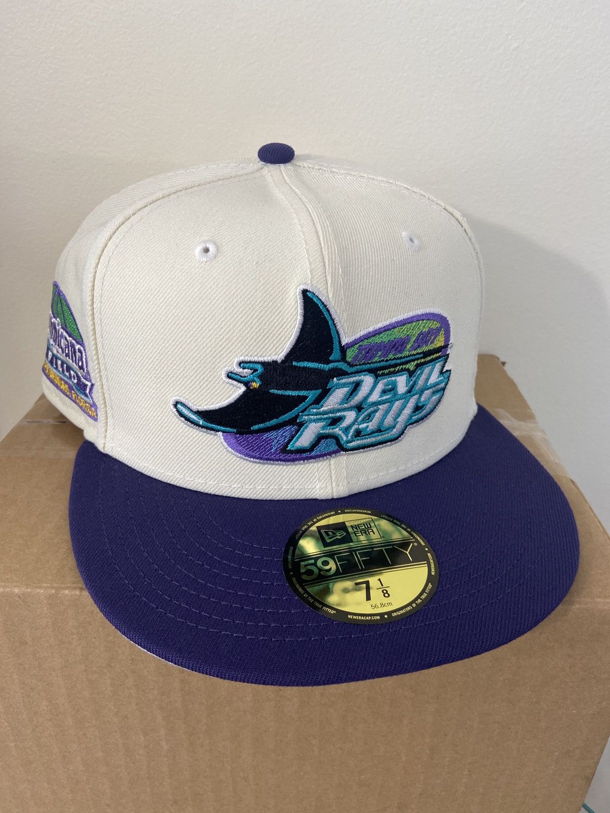 Hat Club Exclusive White Dome Tampa Bay Rays Fitted Hat 59fifty Size 7 1/8