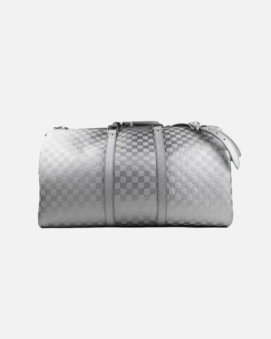 Louis Vuitton Virgil Abloh Silver Glitter Damier Leather Keepall