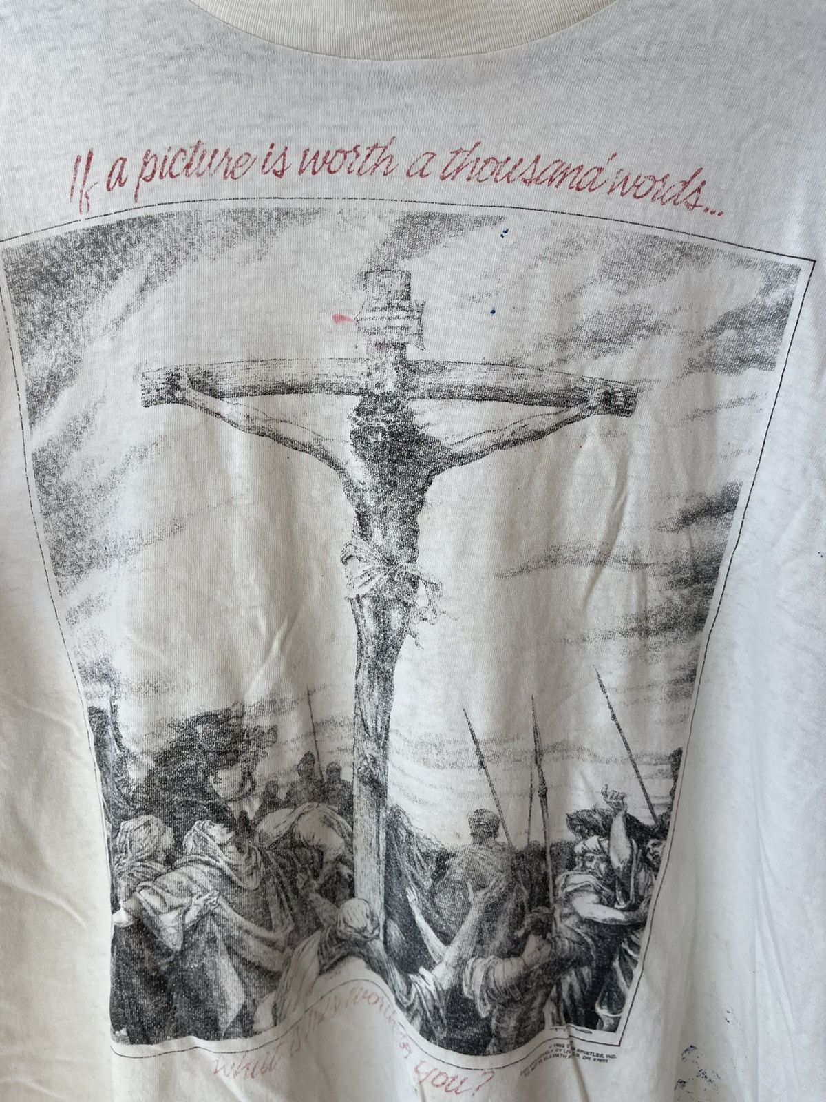 Vintage Vintage THRASHED Lord God Jesus Cross Shirt XXL Size US XXL / EU 58 / 5 - 6 Thumbnail