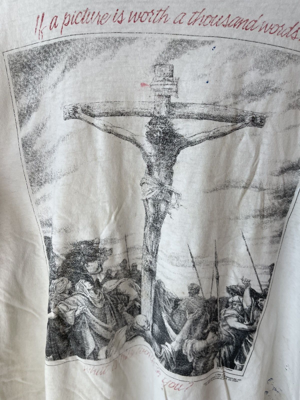 Vintage Vintage THRASHED Lord God Jesus Cross Shirt XXL Size US XXL / EU 58 / 5 - 5 Thumbnail
