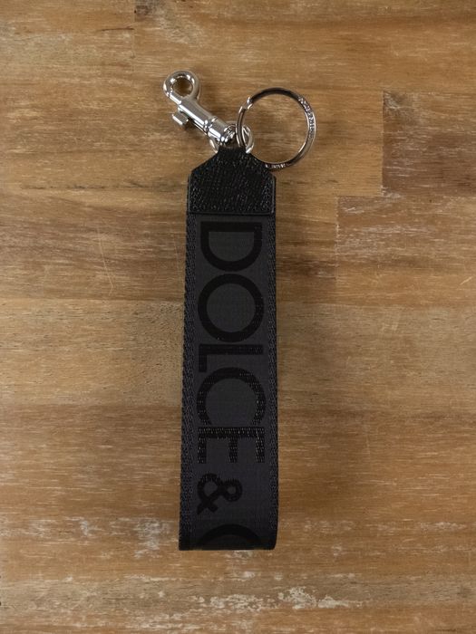 Dolce & Gabbana DOLCE & GABBANA black ribbon nylon leather keyring key ...