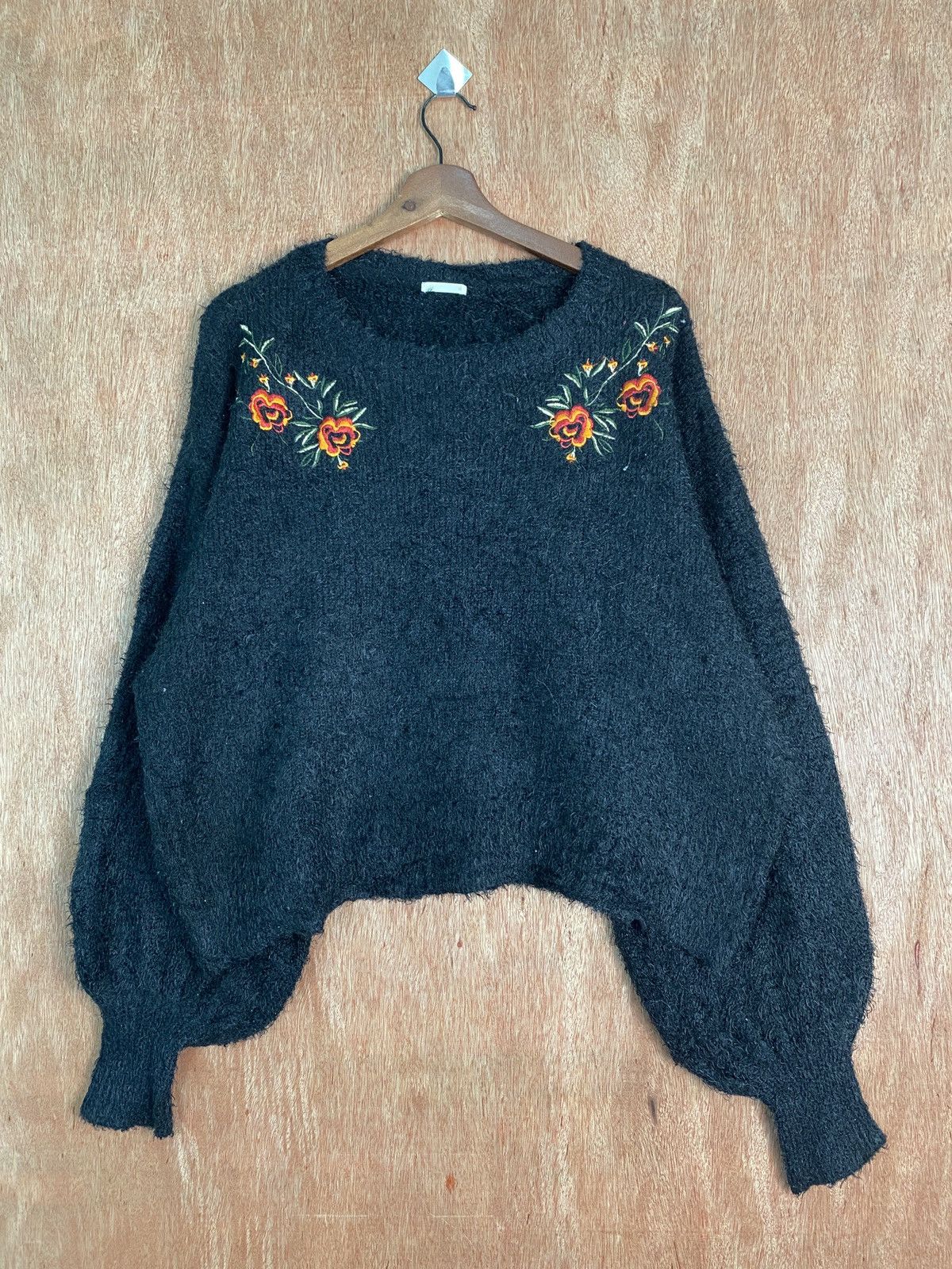 image of Homespun Knitwear x Vintage Gu Black Baggy Fur Shag Shaggy Knit Sweaters B584, Women's (Size Medium